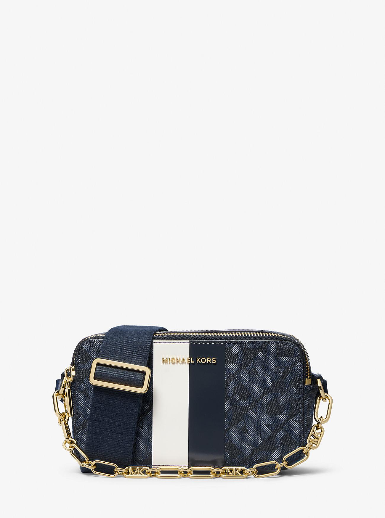 Túi Michael Kors Jet Set Small Empire Signature Logo Stripe Double-Zip Camera Bag Nữ Xanh Navy