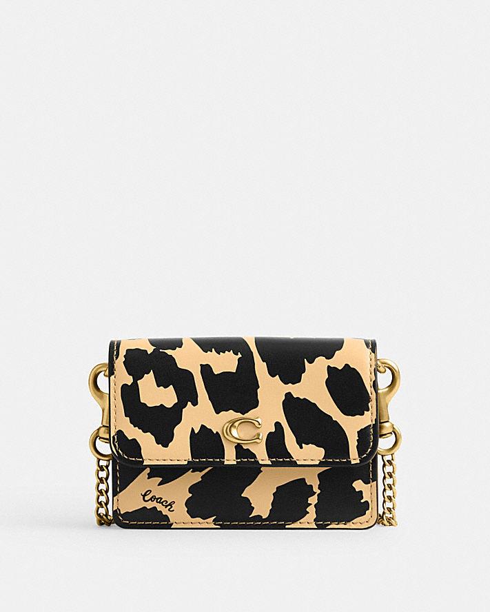 Túi Coach Half Flap Card Case With Leopard Print Nữ Vàng