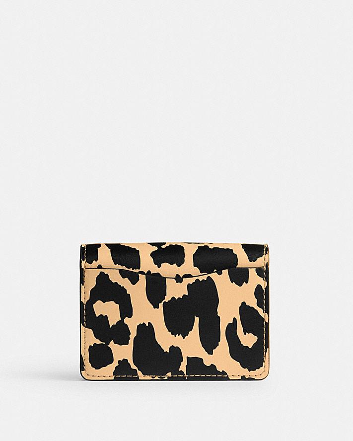 Túi Coach Half Flap Card Case With Leopard Print Nữ Vàng