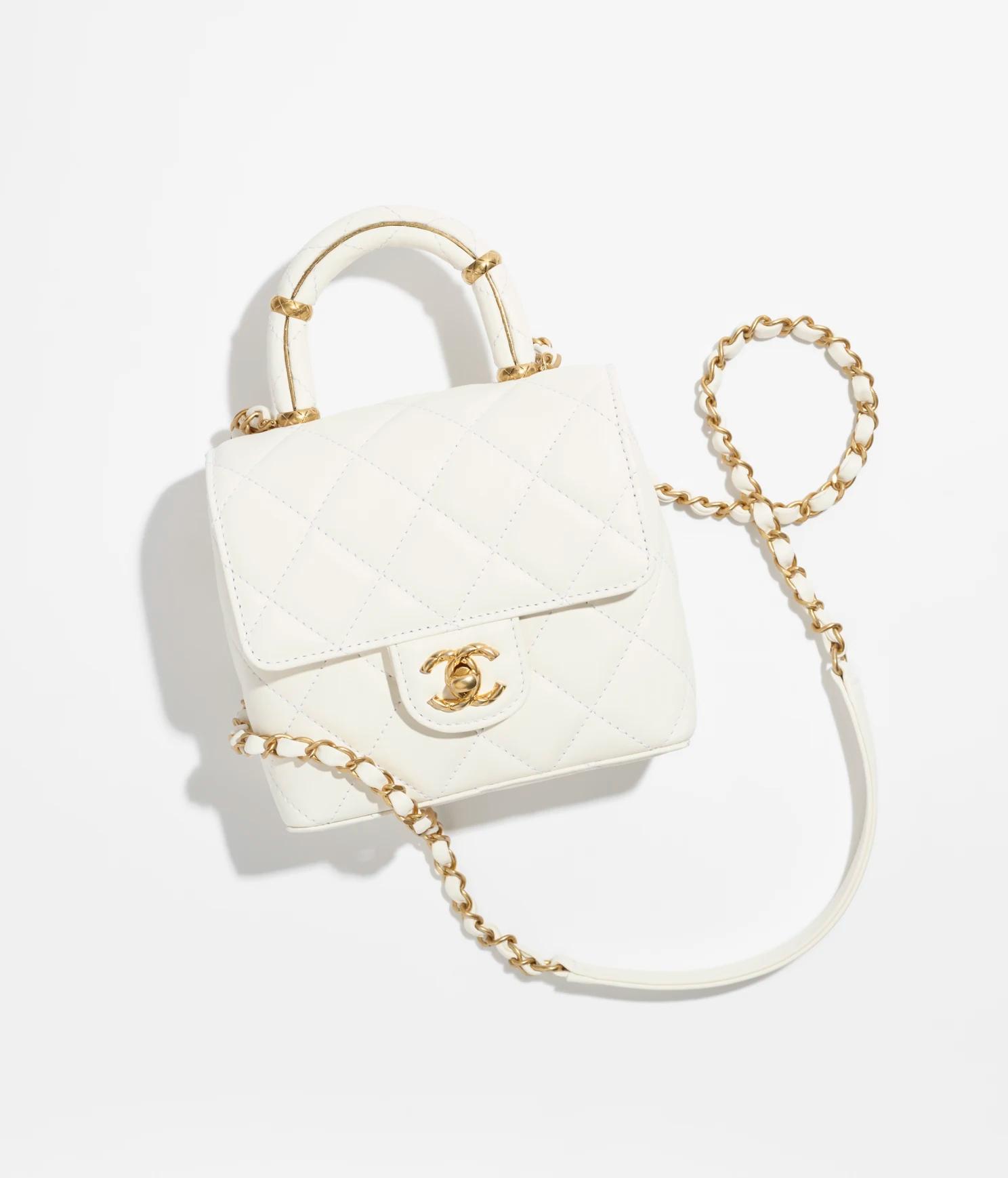 Túi Chanel Mini Flap Bag With Top Handle Lambskin & Gold-Tone Metal Nữ Trắng