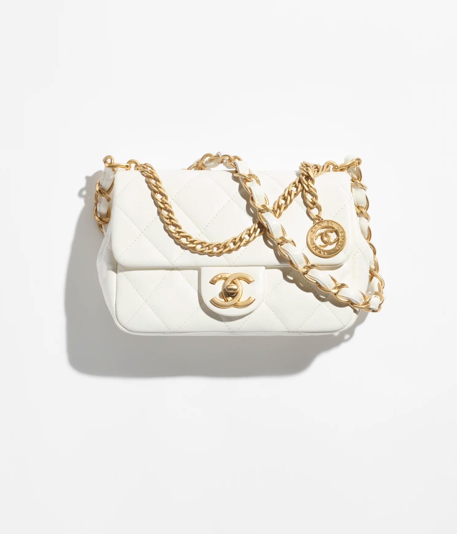 Túi Chanel Small Flap Bag Lambskin & Gold-Tone Metal Nữ Trắng