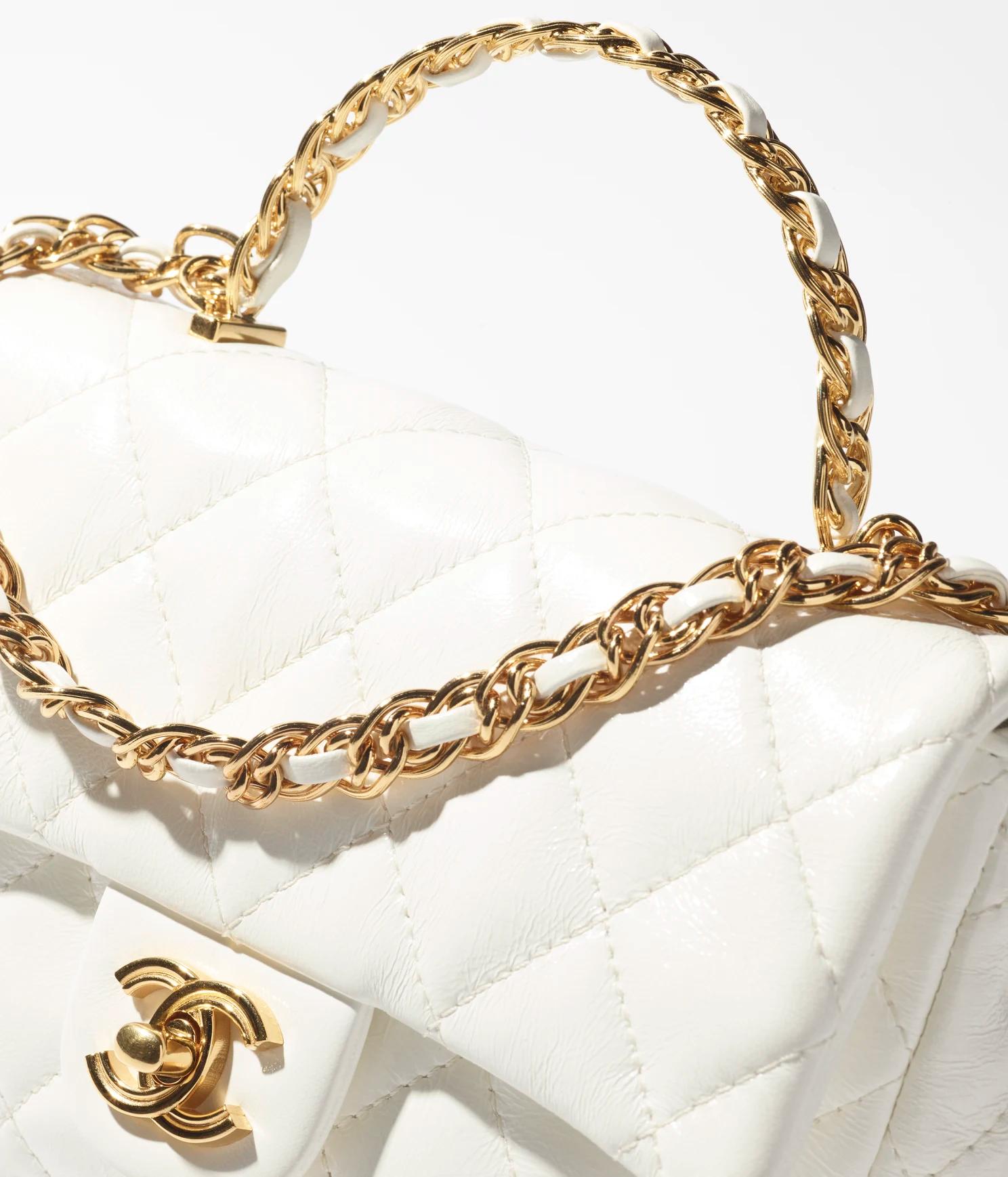 Túi Chanel Small Flap Bag With Top Handle Shiny Lambskin & Gold-Tone Metal Nữ Trắng