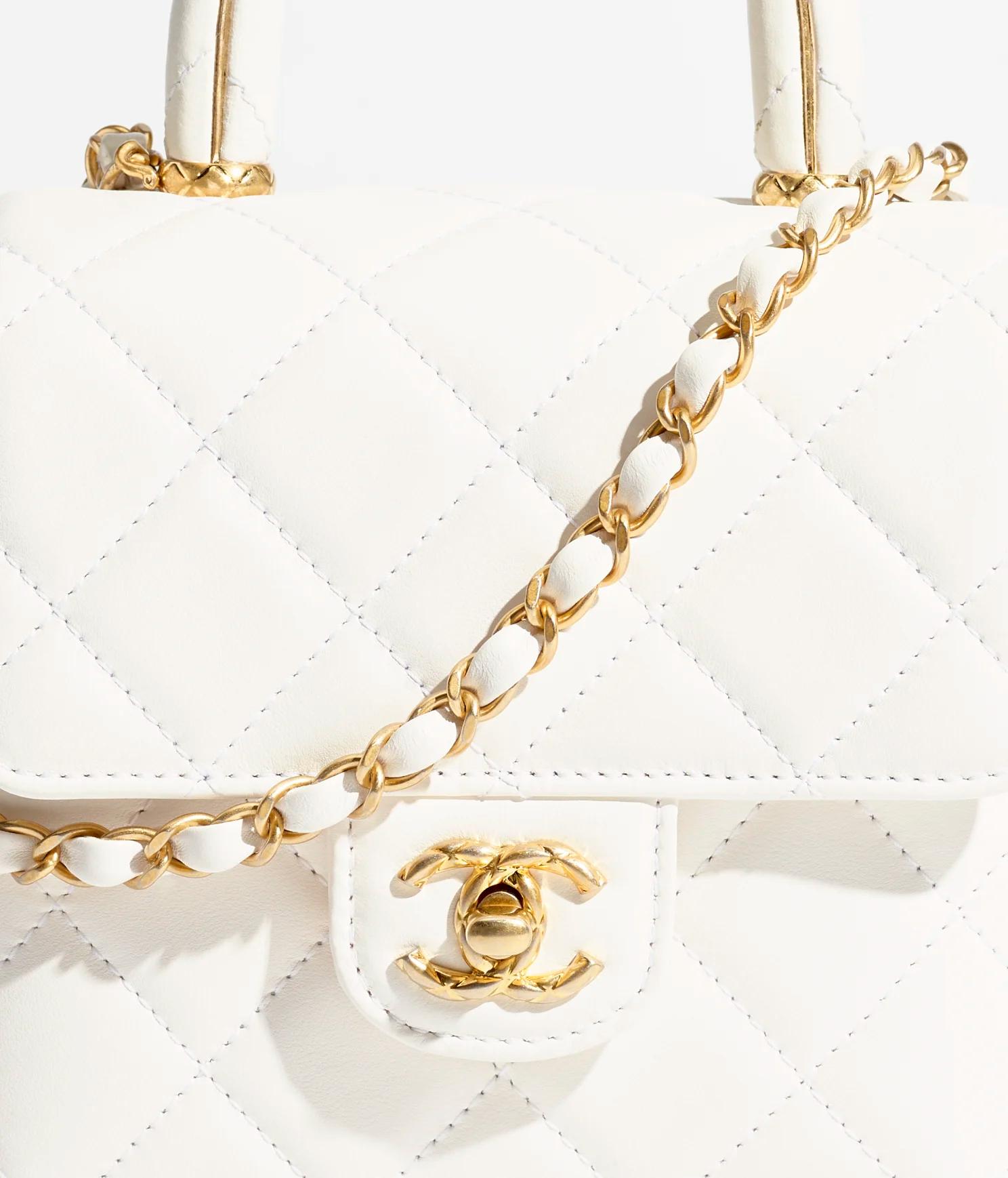 Túi Chanel Mini Flap Bag With Top Handle Lambskin & Gold-Tone Metal Nữ Trắng