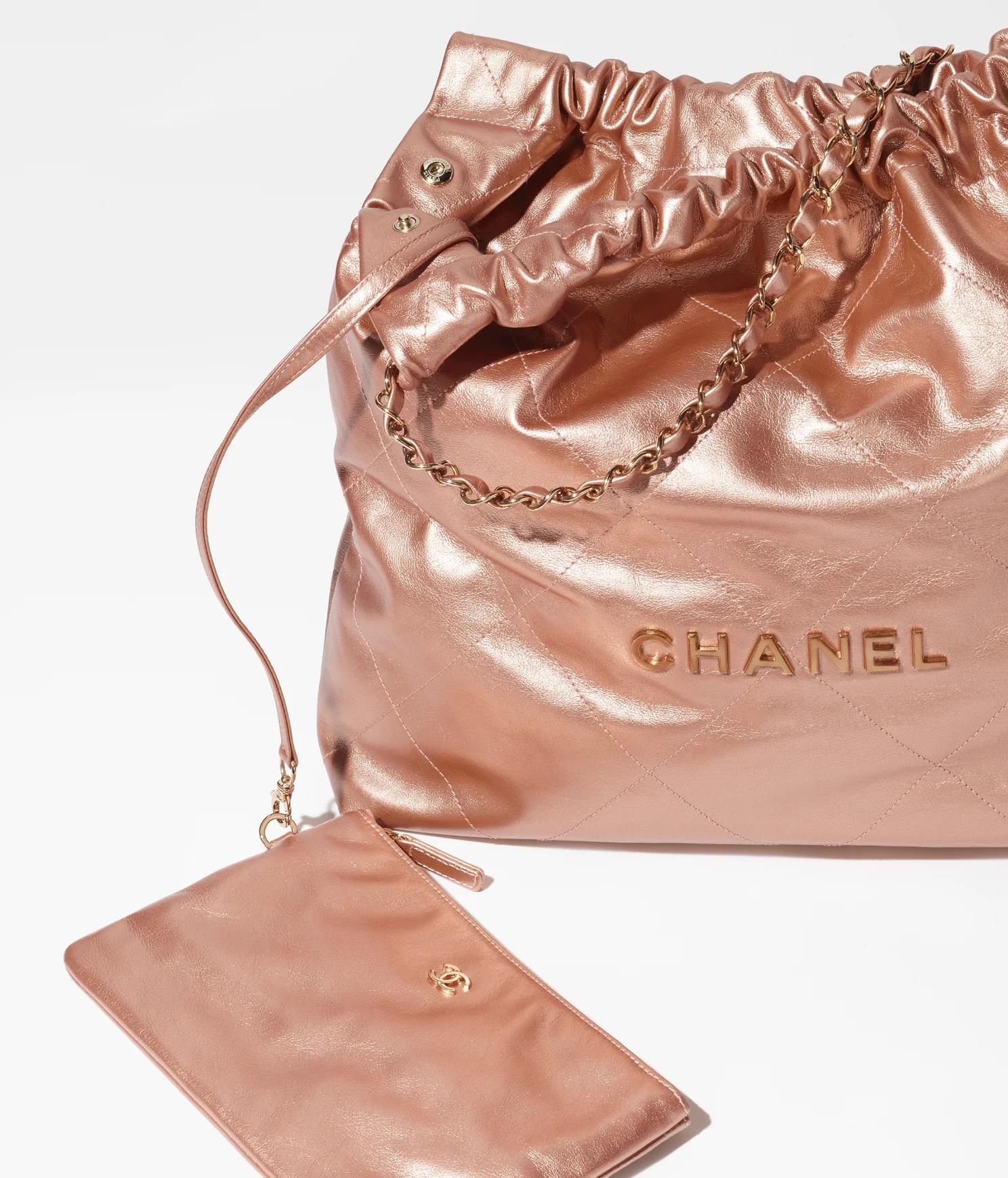 Túi Chanel CHANEL 22 Handbag Metallic Calfskin Nữ Vàng Hồng 