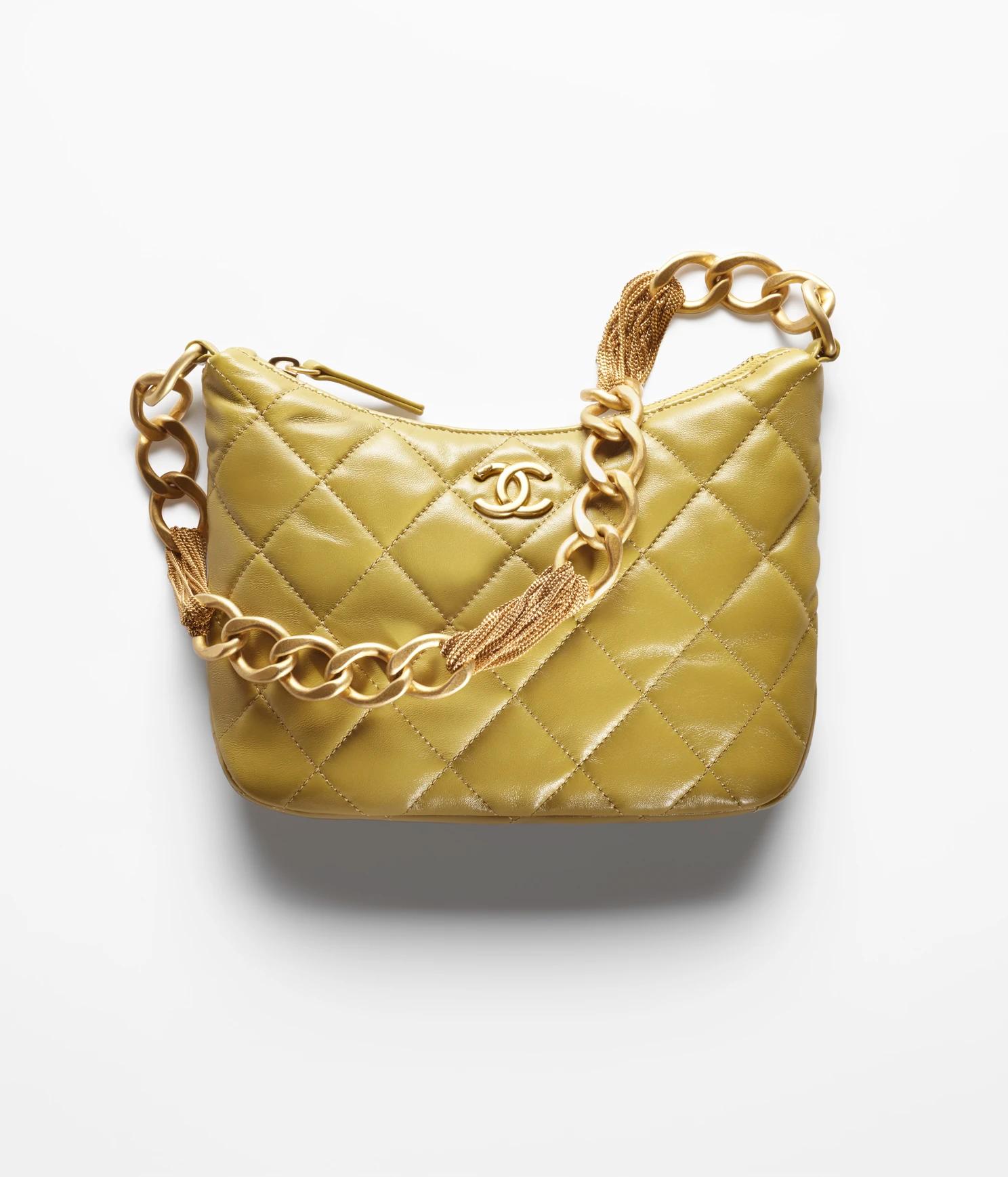Túi Chanel Hobo Handbag Lambskin Nữ Xanh Vàng