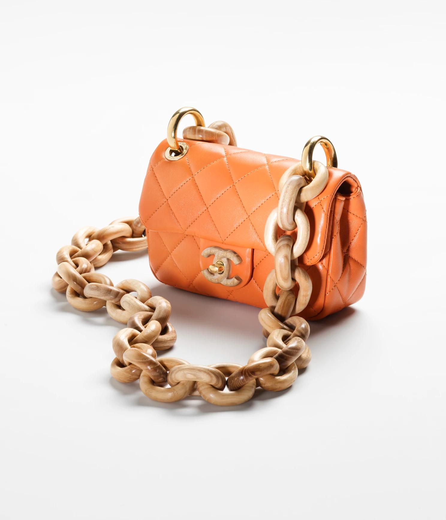 Túi Chanel Mini Flap Bag Lambskin & Ash-Wood Orange Nữ Cam