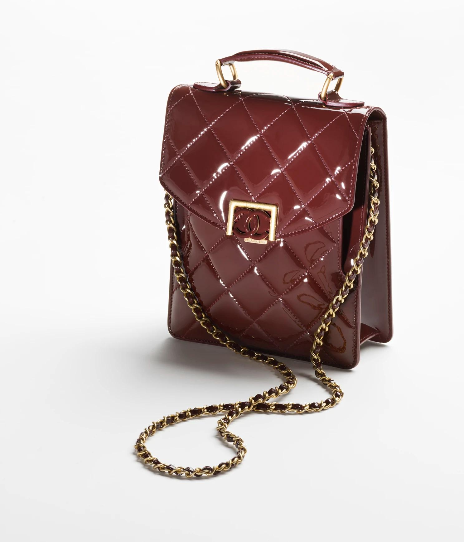 Túi Chanel Small Flap Bag Patent Calfskin & Gold-Tone Metal Burgundy Nữ Đỏ