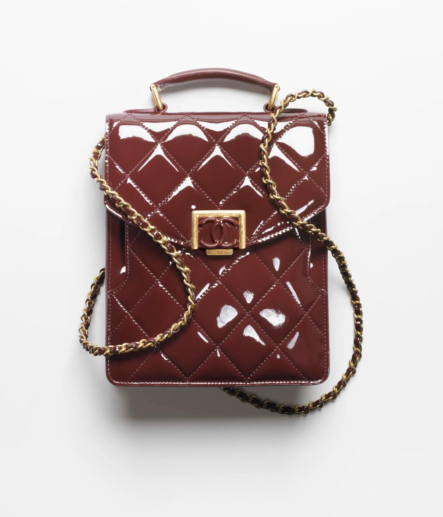 Túi Chanel Small Flap Bag Patent Calfskin & Gold-Tone Metal Burgundy Nữ Đỏ