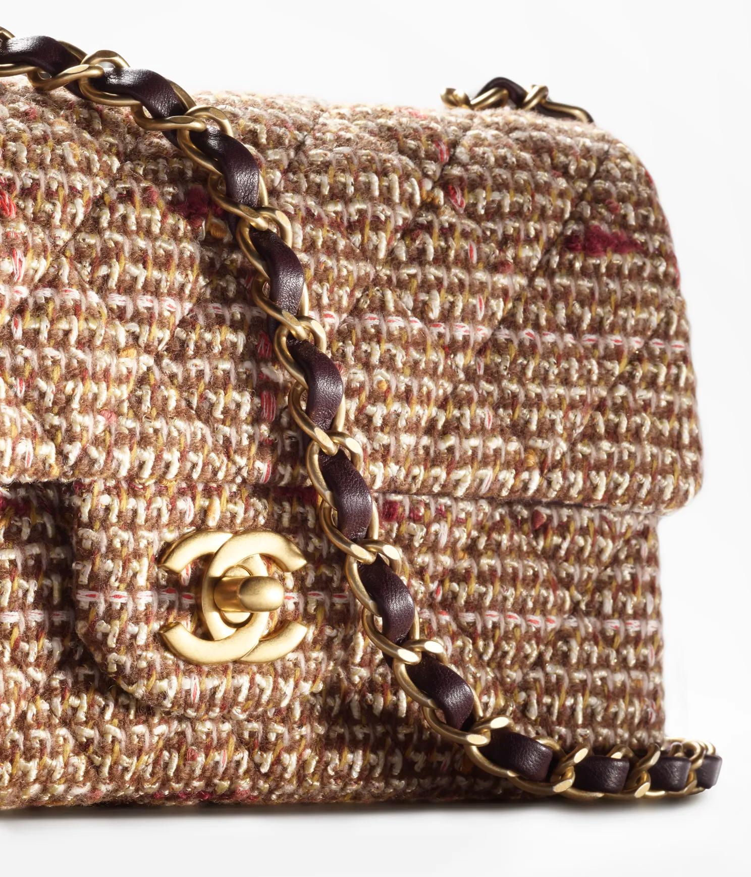 Túi Chanel Mini Flap Bag Tweed & Gold-Tone Metal Nữ Phối Màu Nâu