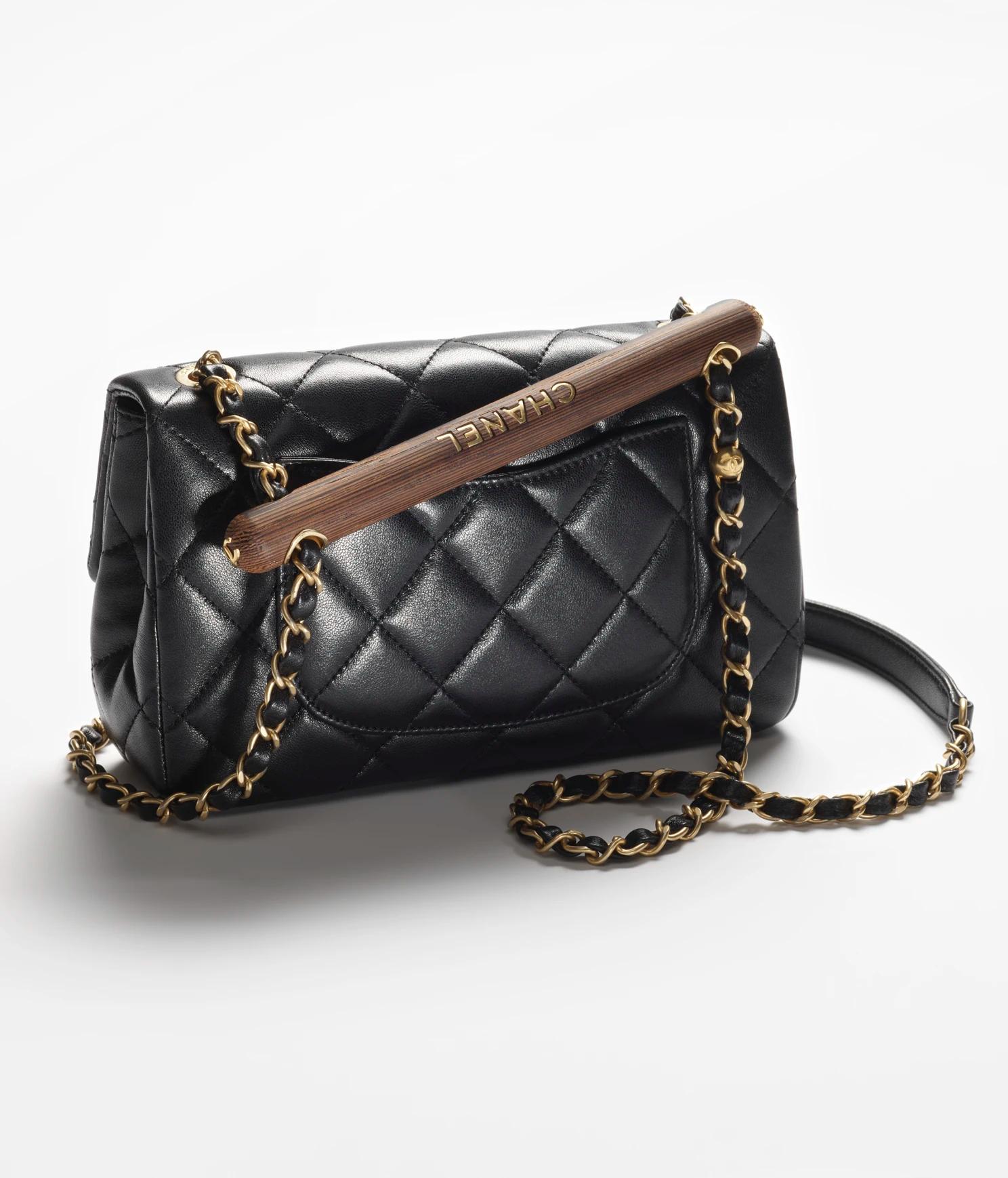 Túi Chanel Small Flap Bag with Top Handle Lambskin & Wenge Wood Nữ Đen