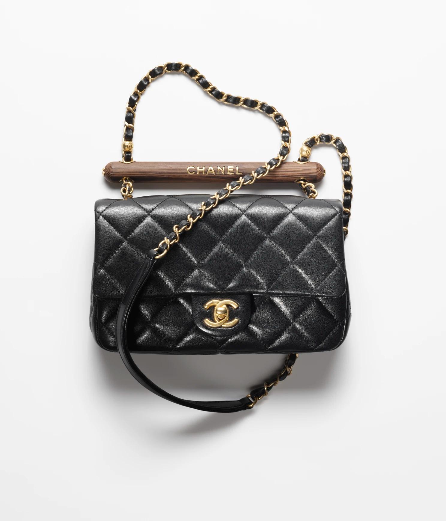 Túi Chanel Small Flap Bag with Top Handle Lambskin & Wenge Wood Nữ Đen