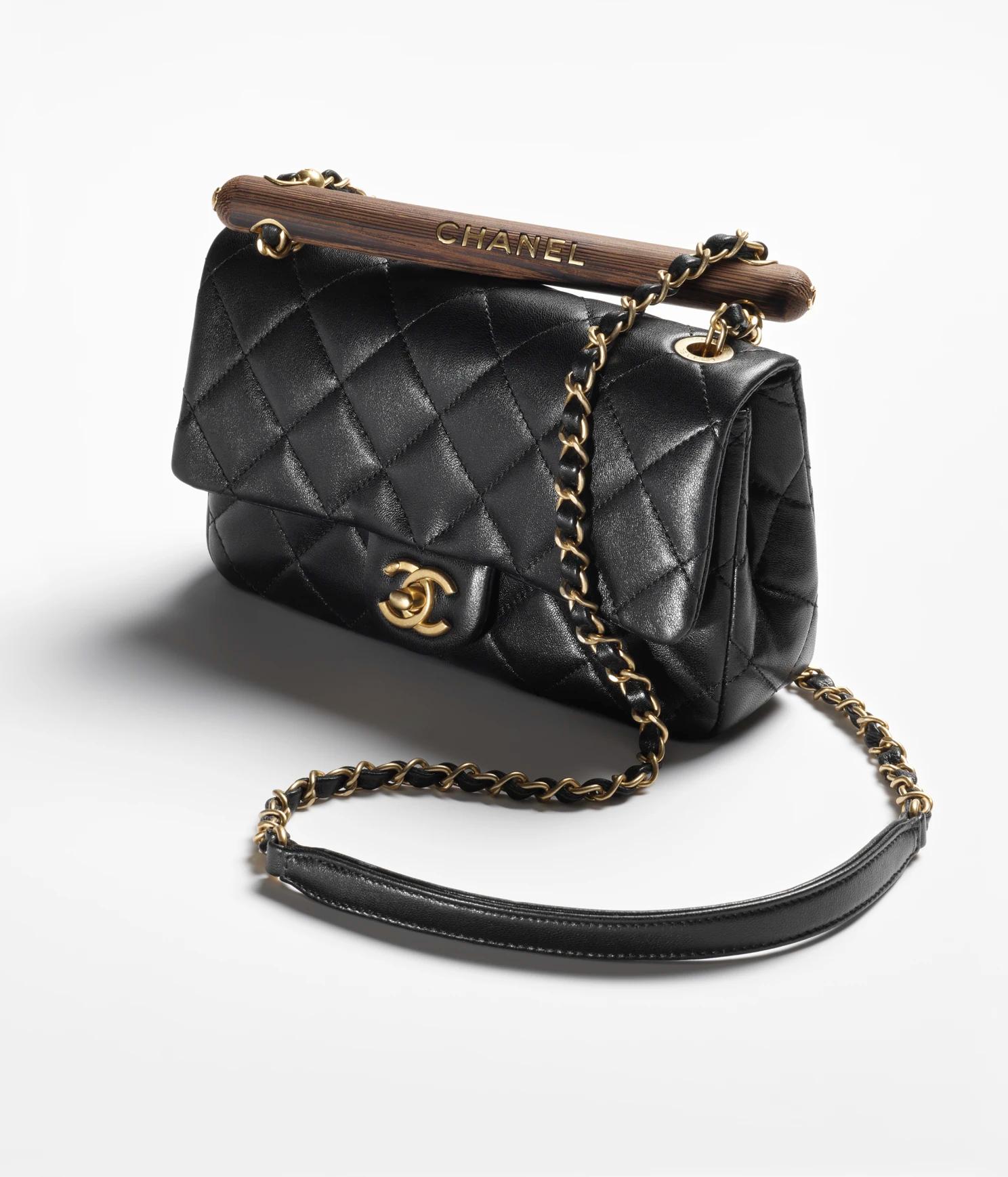 Túi Chanel Small Flap Bag with Top Handle Lambskin & Wenge Wood Nữ Đen