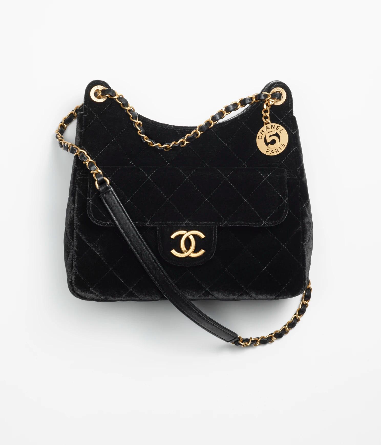 Túi Chanel Hobo Handbag Velvet And Gold-Tone Metal Nữ Đen