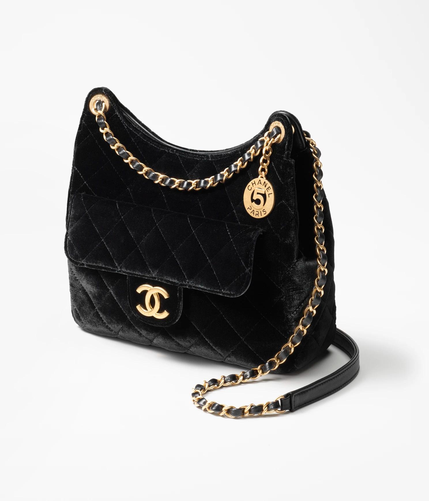 Túi Chanel Hobo Handbag Velvet And Gold-Tone Metal Nữ Đen