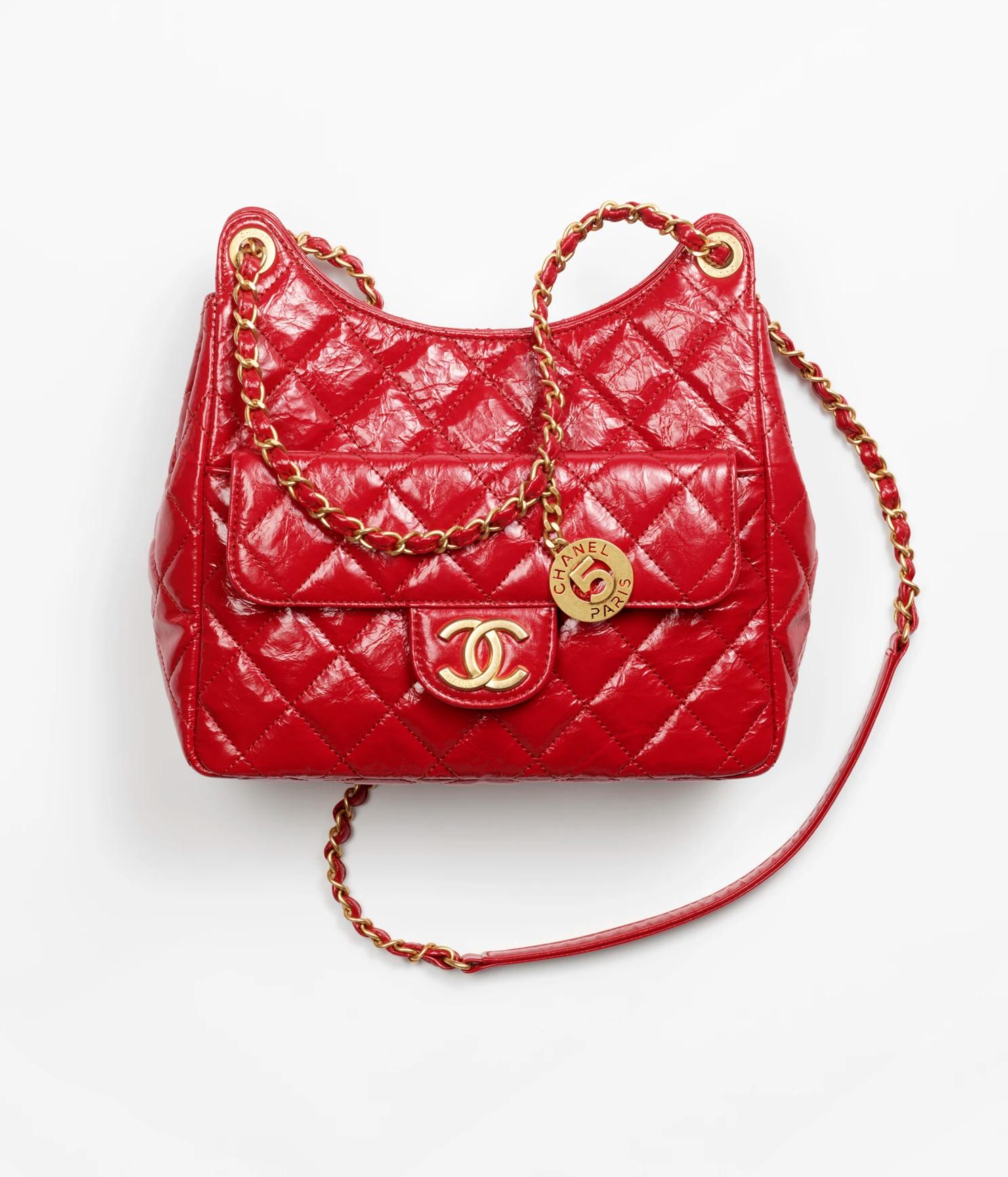 Túi Chanel Large Hobo Handbag Shiny Crumpled Calfskin Nữ Đỏ
