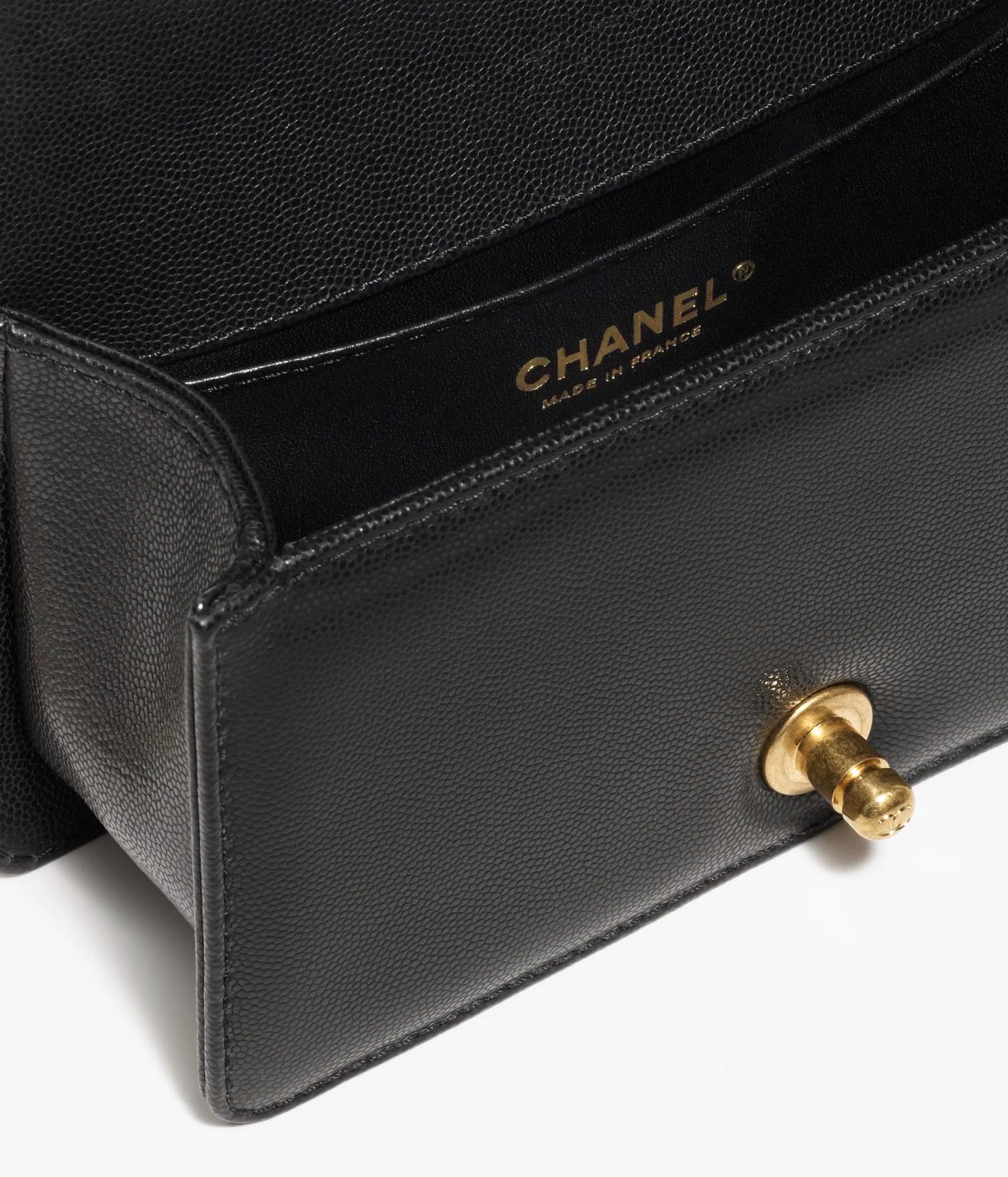 Túi Chanel Boy Chanel Flap Bag With Handle Grained Shiny Calfskin & Gold-Tone Metal Black Nữ Đen