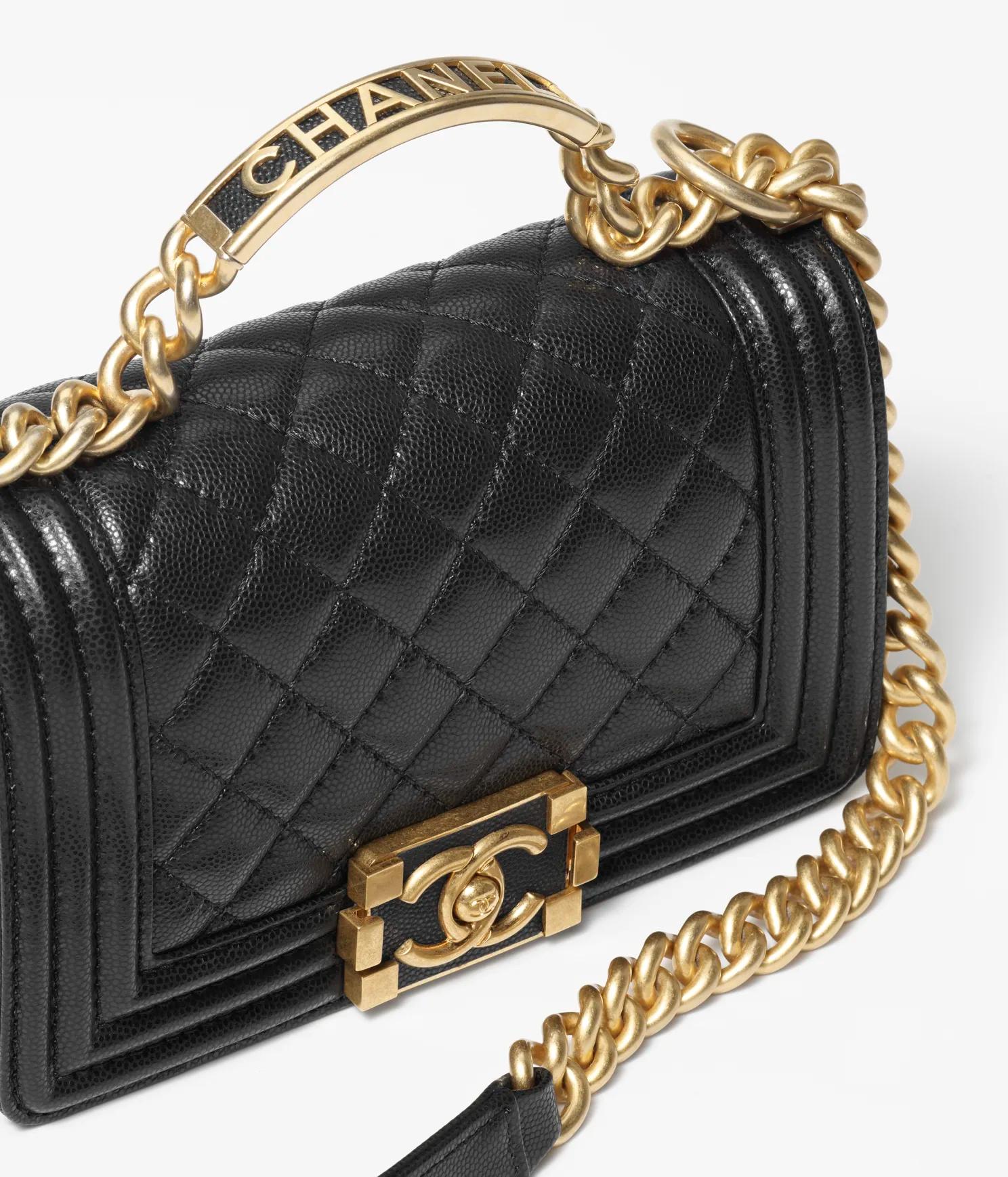 Túi Chanel Boy Chanel Flap Bag With Handle Grained Shiny Calfskin & Gold-Tone Metal Black Nữ Đen