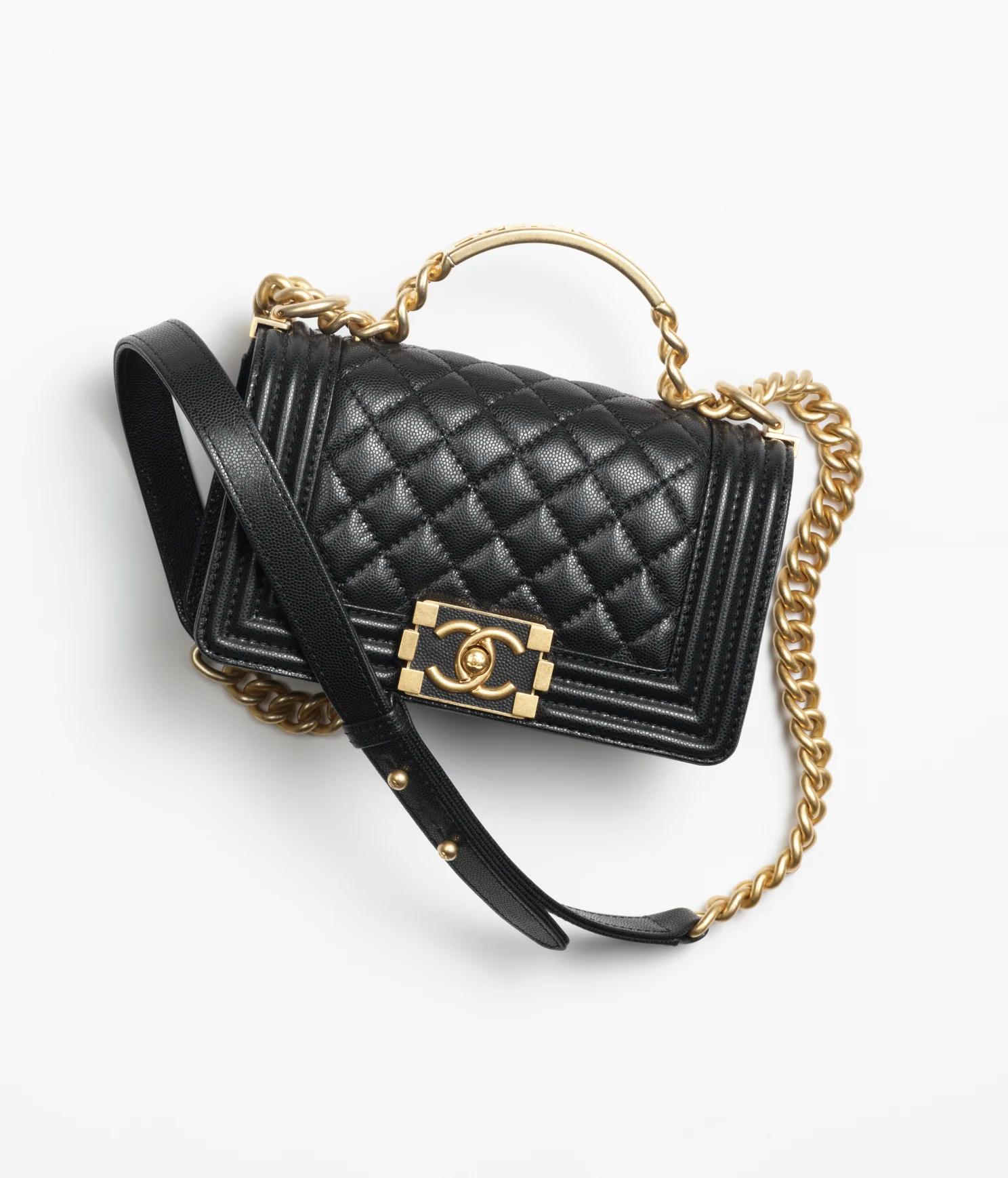 Túi Chanel Boy Chanel Flap Bag With Handle Grained Shiny Calfskin & Gold-Tone Metal Black Nữ Đen