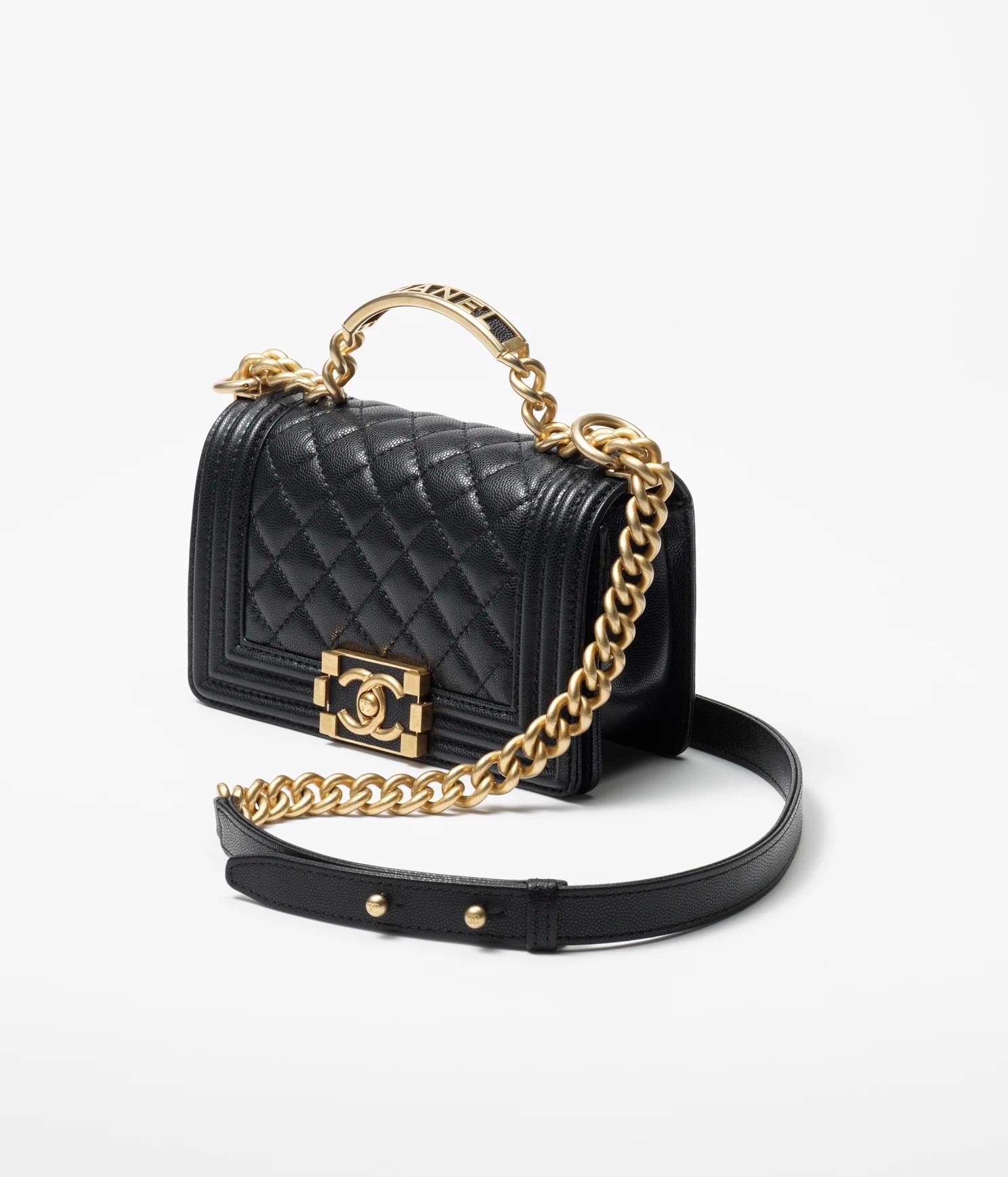 Túi Chanel Boy Chanel Flap Bag With Handle Grained Shiny Calfskin & Gold-Tone Metal Black Nữ Đen