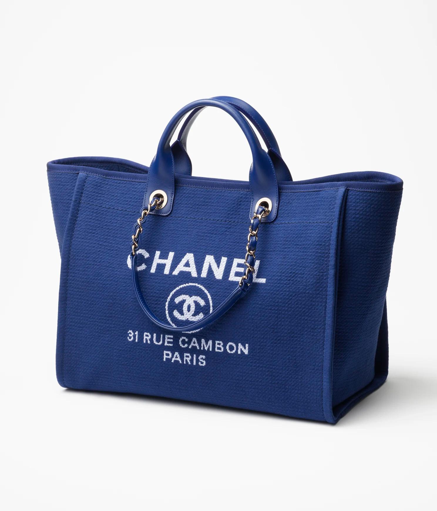 Túi Chanel Large Shopping Bag Mixed Fibers, Calfskin And Gold-Tone Nữ Xanh