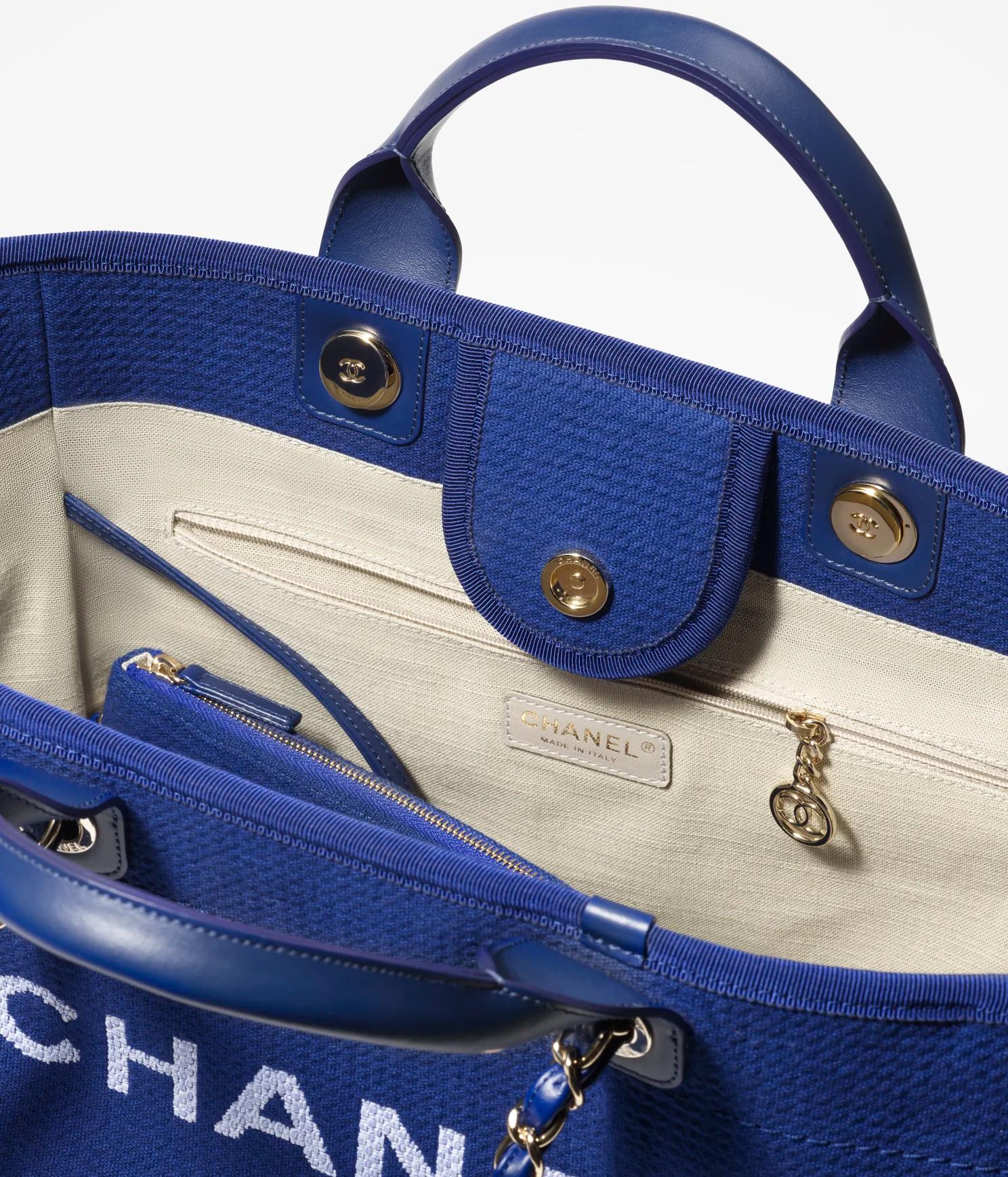 Túi Chanel Large Shopping Bag Mixed Fibers, Calfskin And Gold-Tone Nữ Xanh