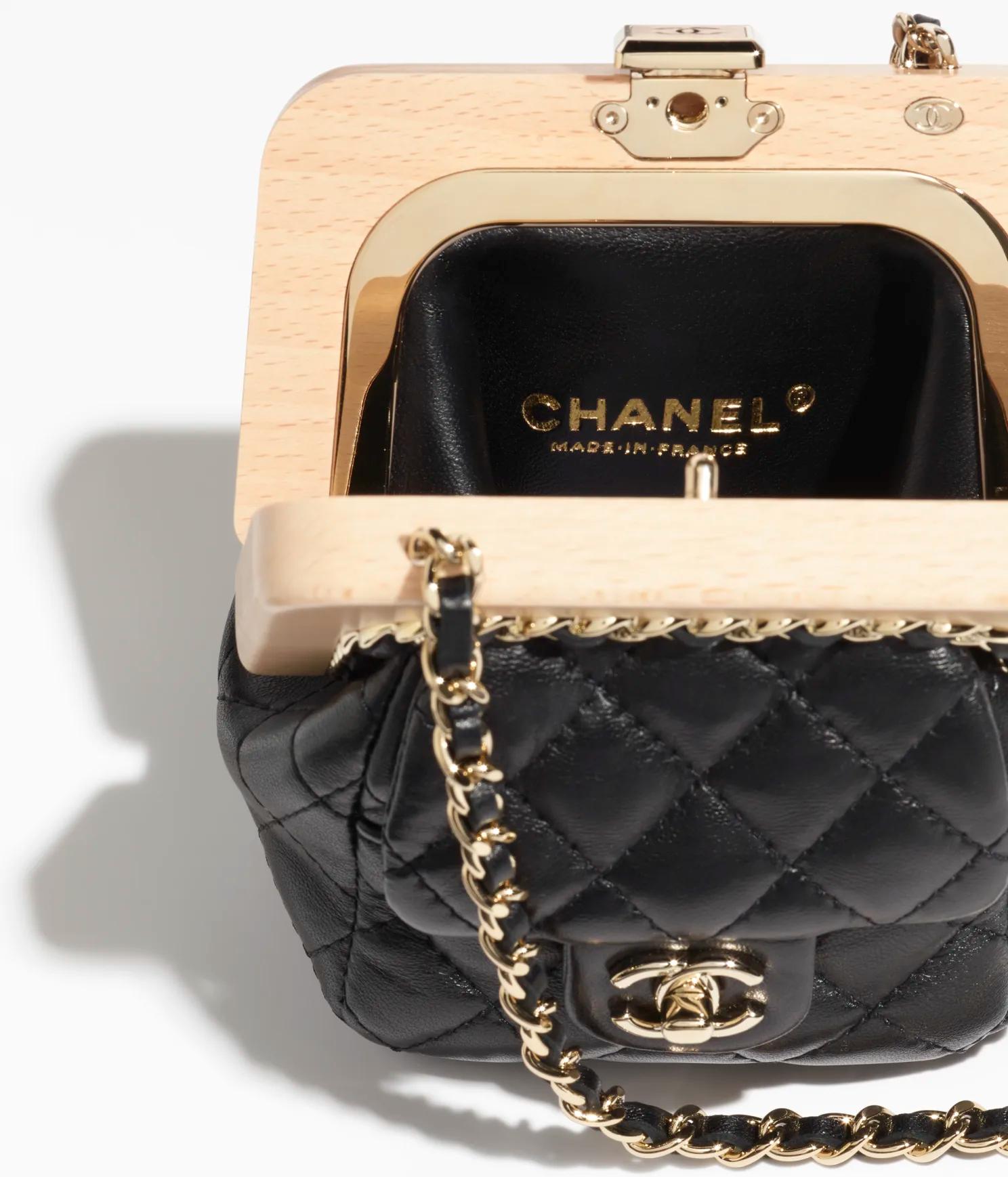 Túi Chanel Small Clutch Lambskin, Wood & Gold-Tone Nữ Đen