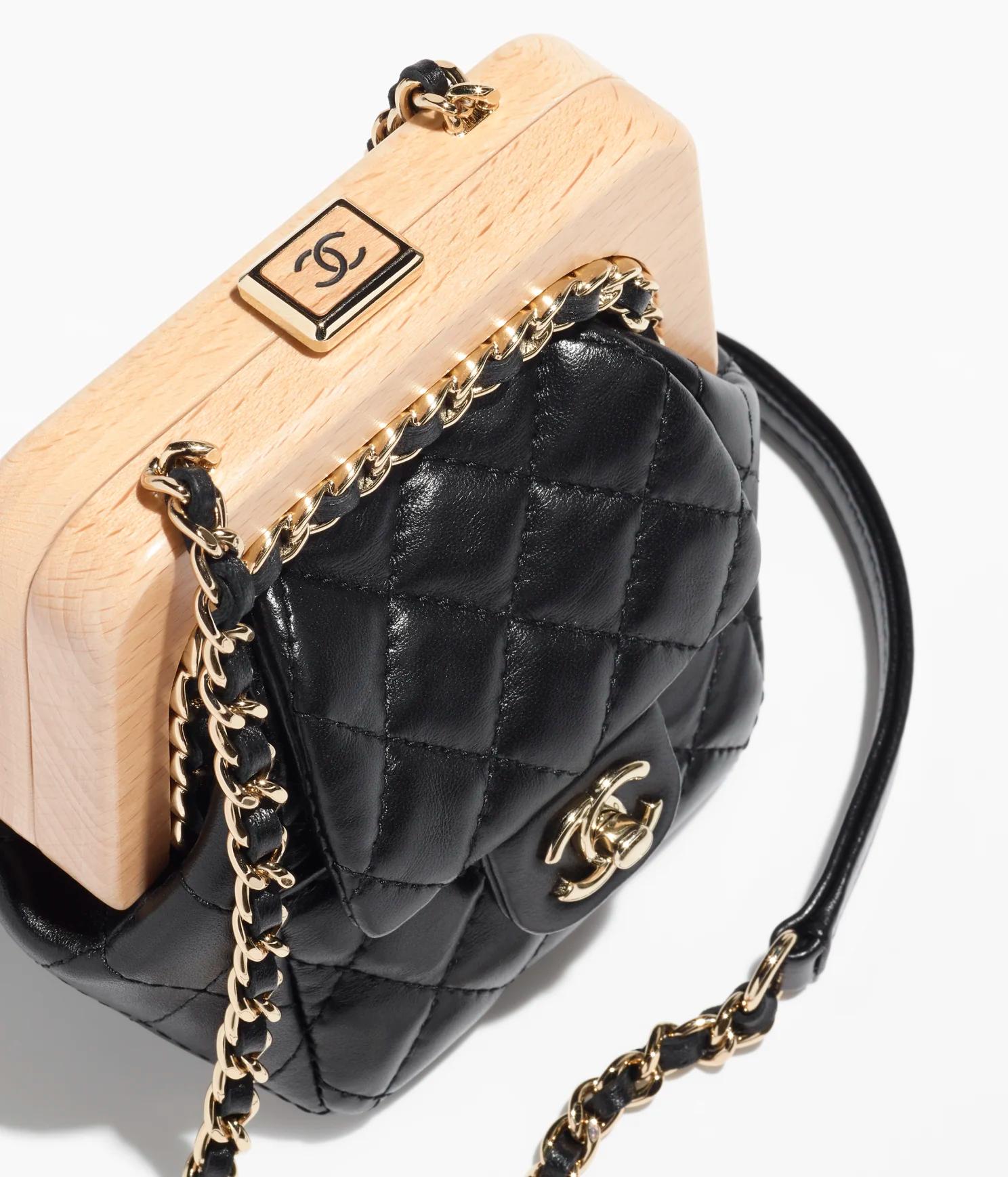 Túi Chanel Small Clutch Lambskin, Wood & Gold-Tone Nữ Đen