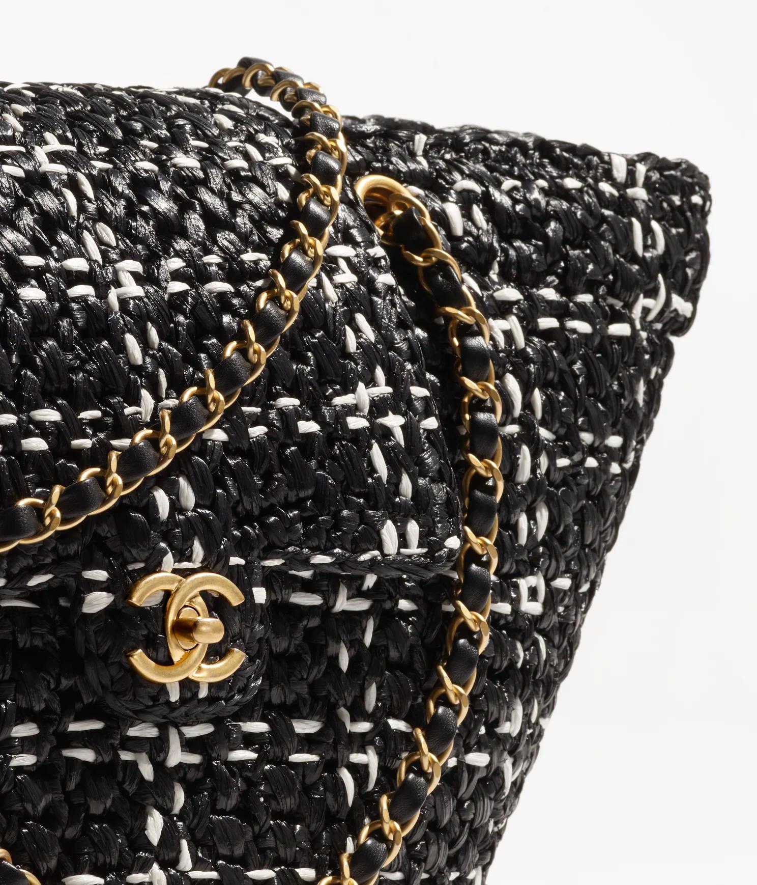 Túi Chanel Shopping Bag Raffia Effect Braided Tweed & Gold-Tone Nữ Đen