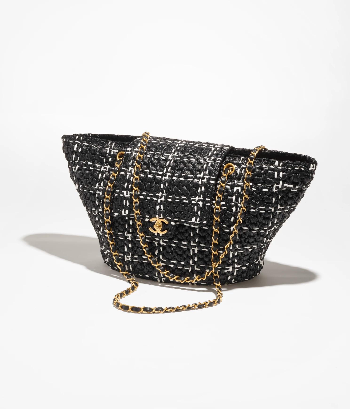 Túi Chanel Shopping Bag Raffia Effect Braided Tweed & Gold-Tone Nữ Đen