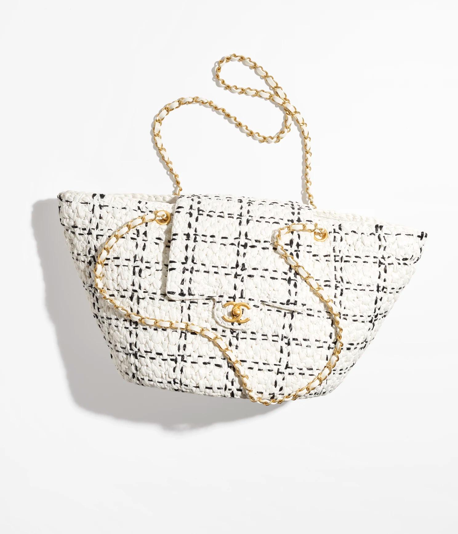 Túi Chanel Shopping Bag Raffia Effect Braided Tweed & Gold-Tone Nữ Trắng 