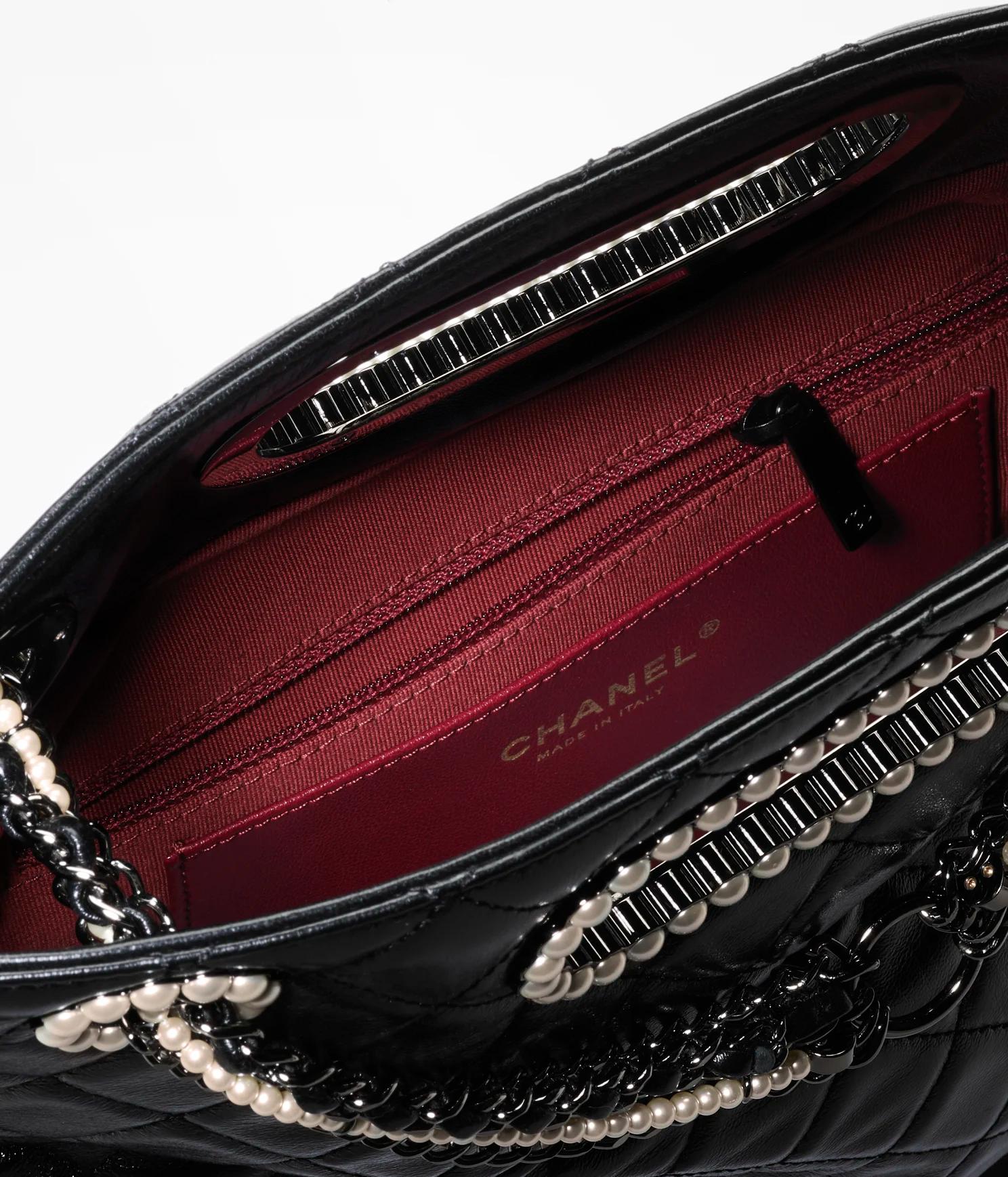 Túi Chanel Shopping Bag Aged Shiny Lambskin Crystal Pearls Black Metal Nữ Đen