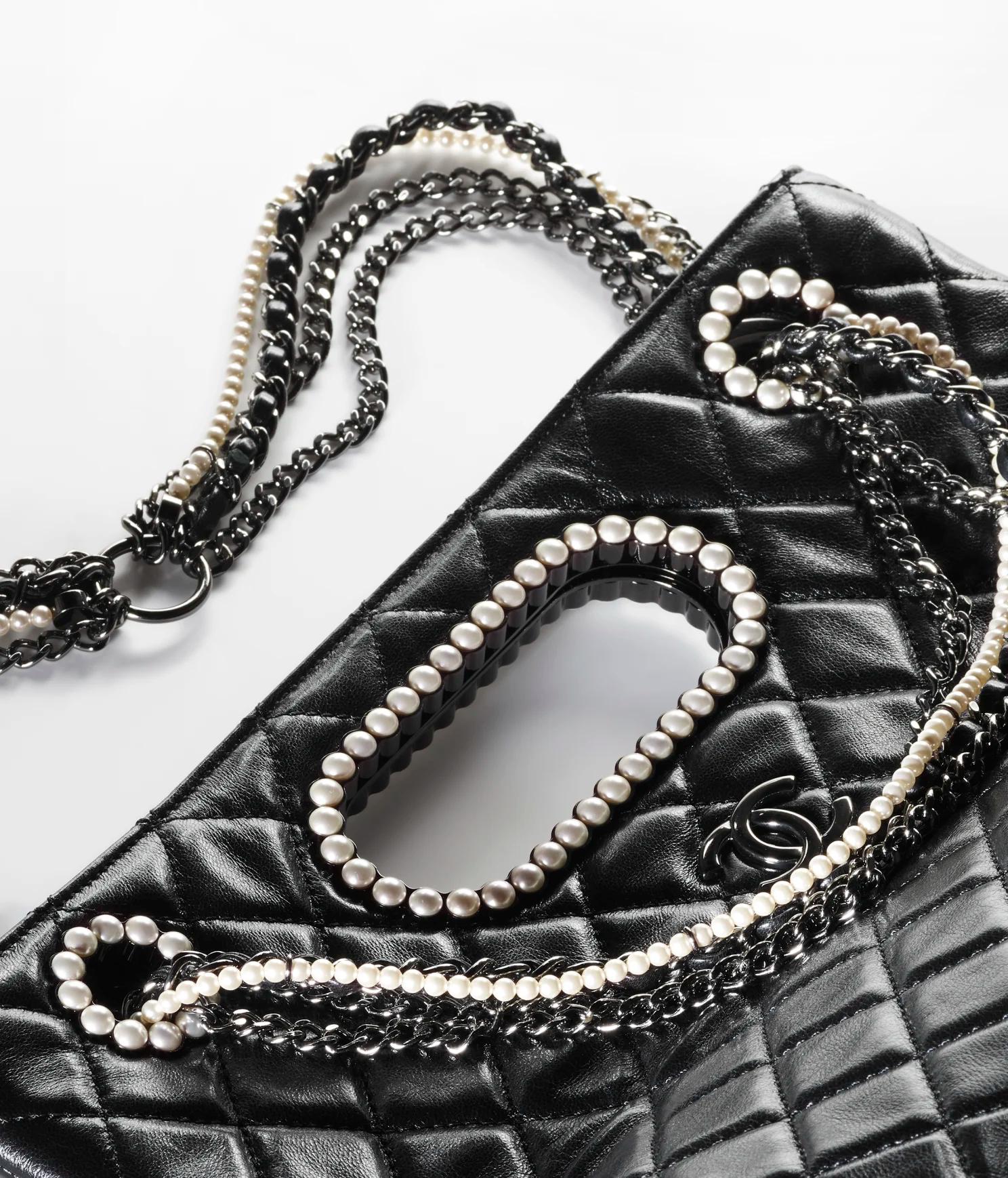 Túi Chanel Shopping Bag Aged Shiny Lambskin Crystal Pearls Black Metal Nữ Đen