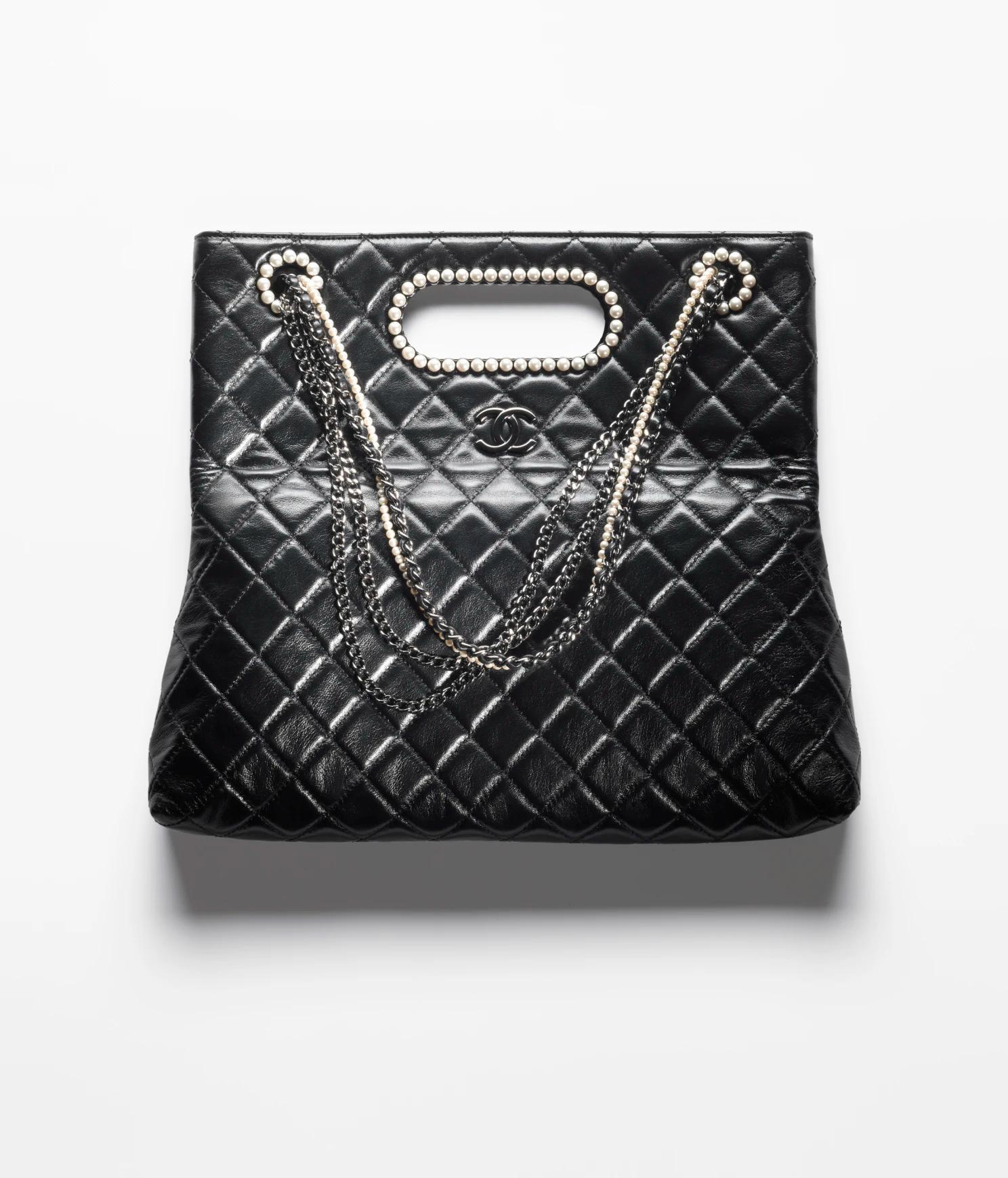 Túi Chanel Shopping Bag Aged Shiny Lambskin Crystal Pearls Black Metal Nữ Đen