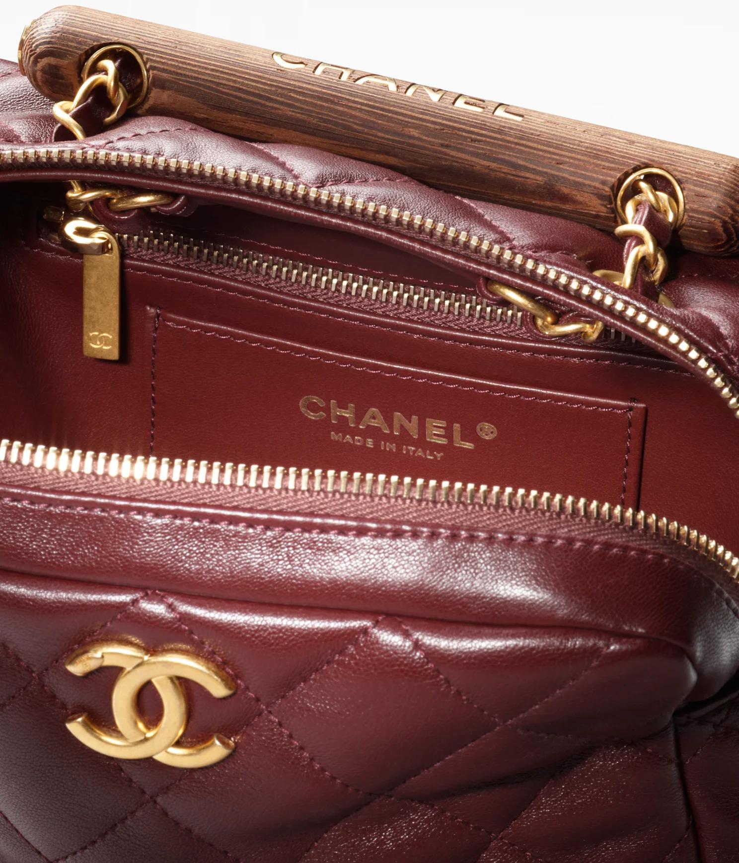 Túi Chanel Mini Bowling Bag Lambskin & Wenge Wood Nữ Nâu 