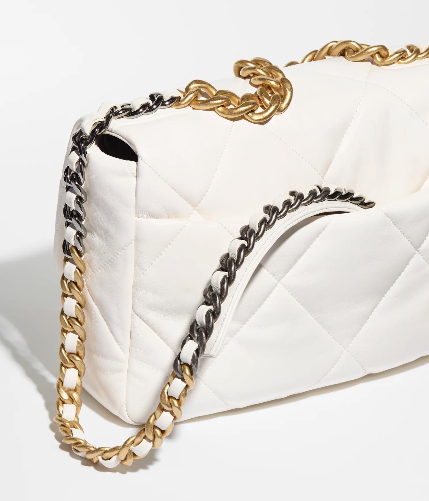 Túi Chanel Chanel 19 Large Handbag Shiny Lambskin & Ruthenium-Finish Metal Nữ Trắng