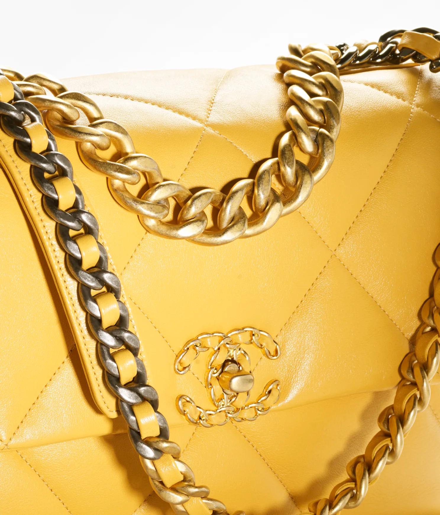 Túi Chanel Chanel 19 Large Handbag Shiny Lambskin & Ruthenium-Finish Metal Nữ Vàng Đậm