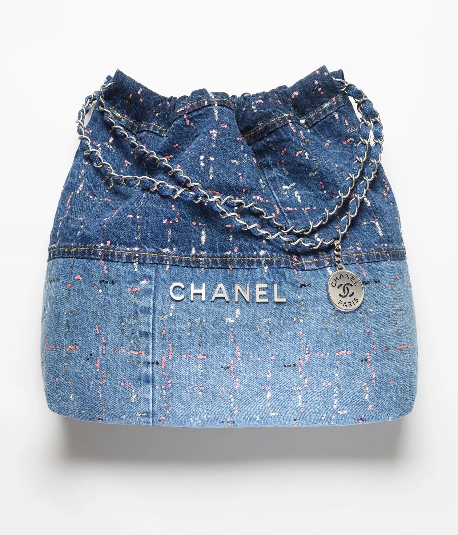 Túi Chanel Chanel 22 Handbag Denim Patchwork Nữ Xanh
