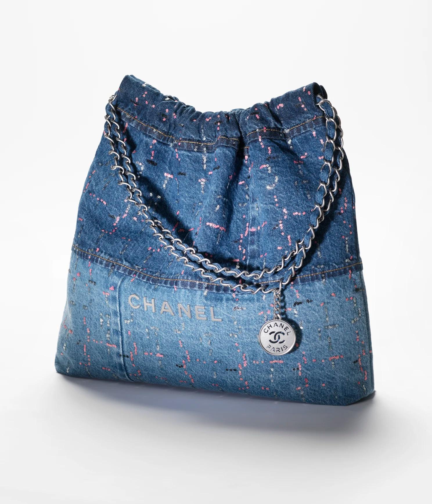 Túi Chanel Chanel 22 Handbag Denim Patchwork Nữ Xanh