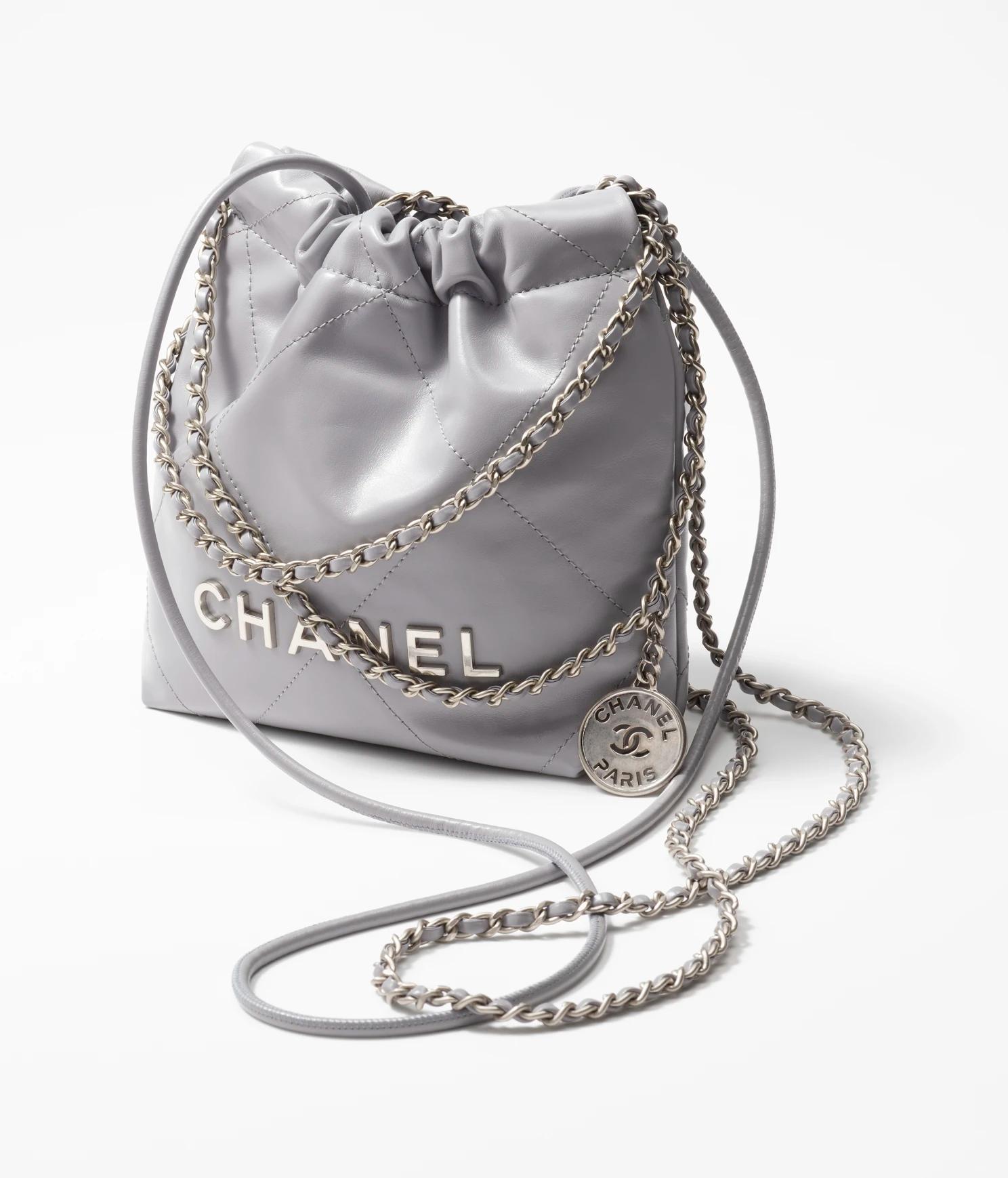 Túi Chanel CHANEL 22 Mini Handbag Calfskin & Silver-Tone Metal Nữ Xám