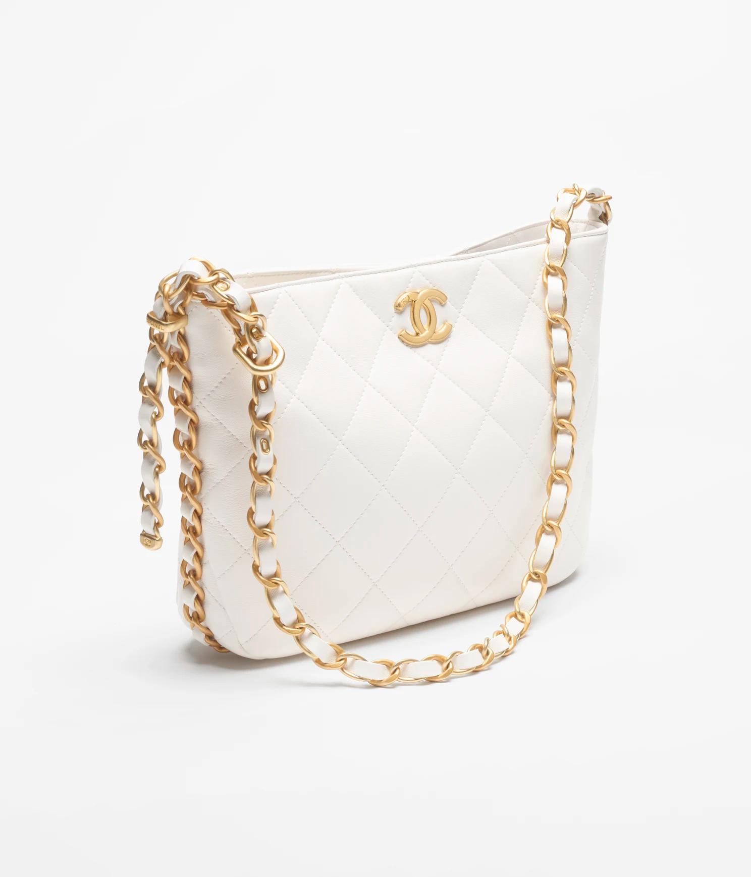 Túi Chanel Large Hobo Bag Shiny Lambskin & Gold-Tone Metal Nữ Trắng