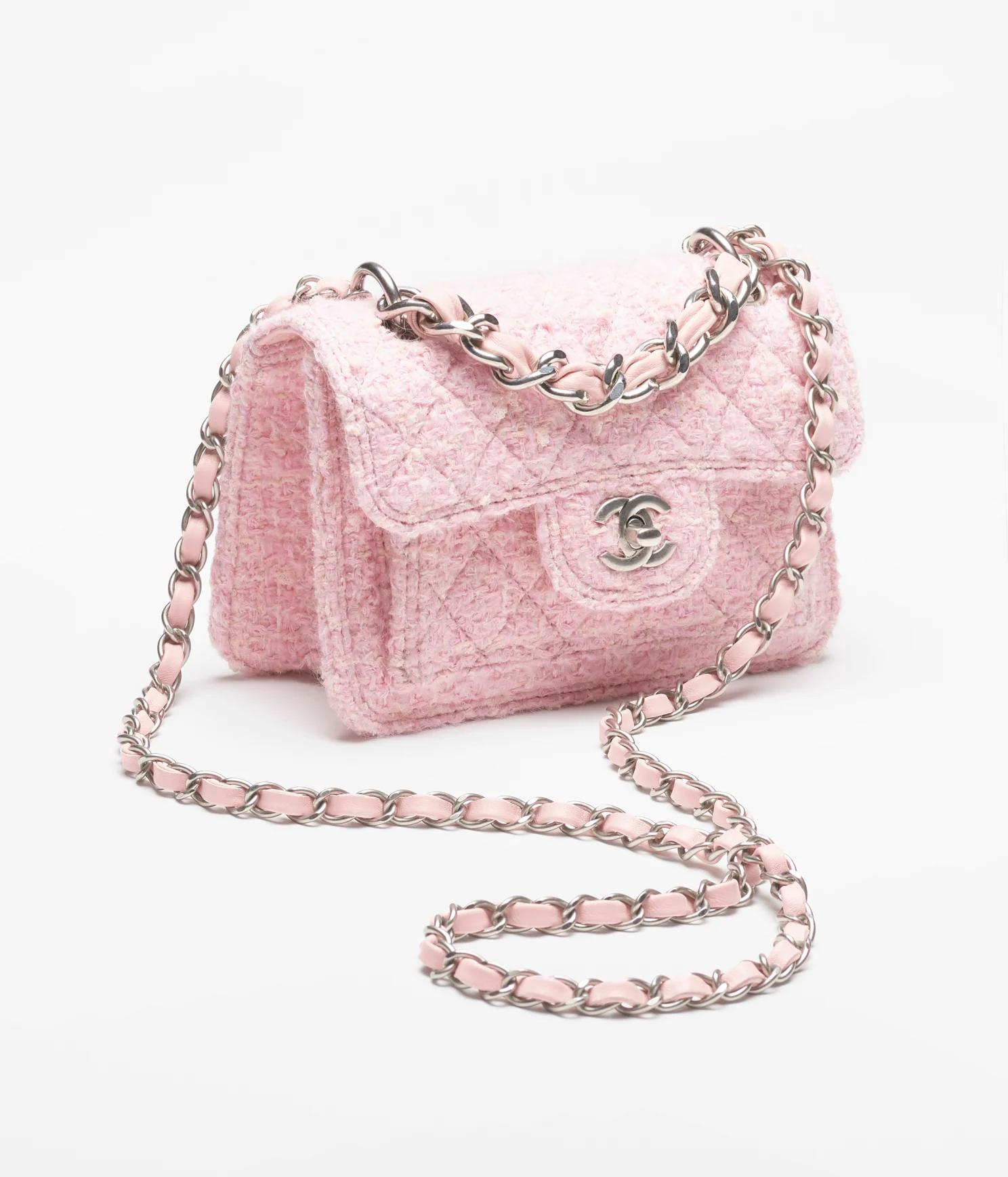 Túi Chanel Mini Flap Bag Tweed & Silver-Tone Nữ Hồng