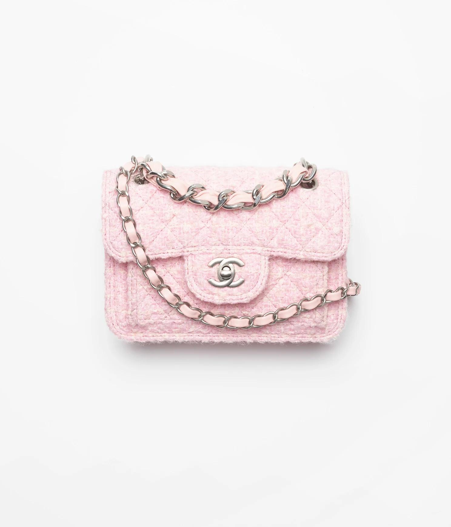 Túi Chanel Mini Flap Bag Tweed & Silver-Tone Nữ Hồng