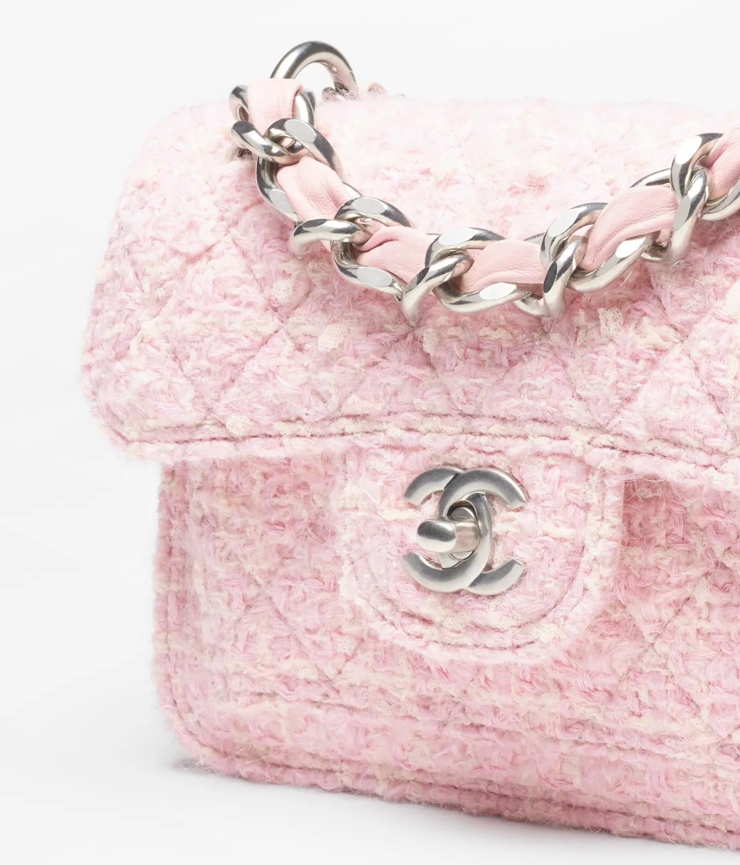 Túi Chanel Mini Flap Bag Tweed & Silver-Tone Nữ Hồng