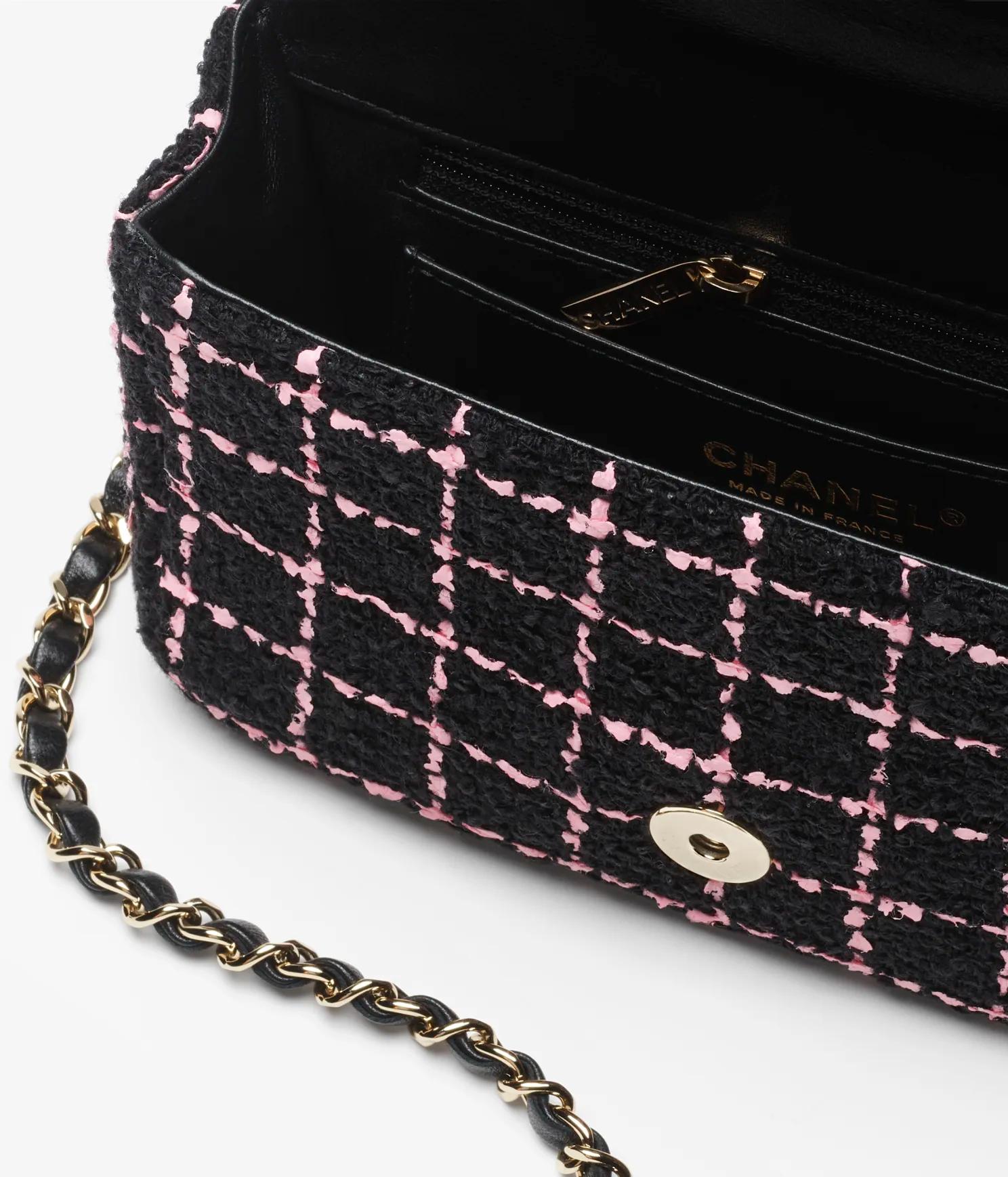 Túi Chanel Small Flap Bag Wool Tweed & Gold-Tone Nữ Đen Hồng
