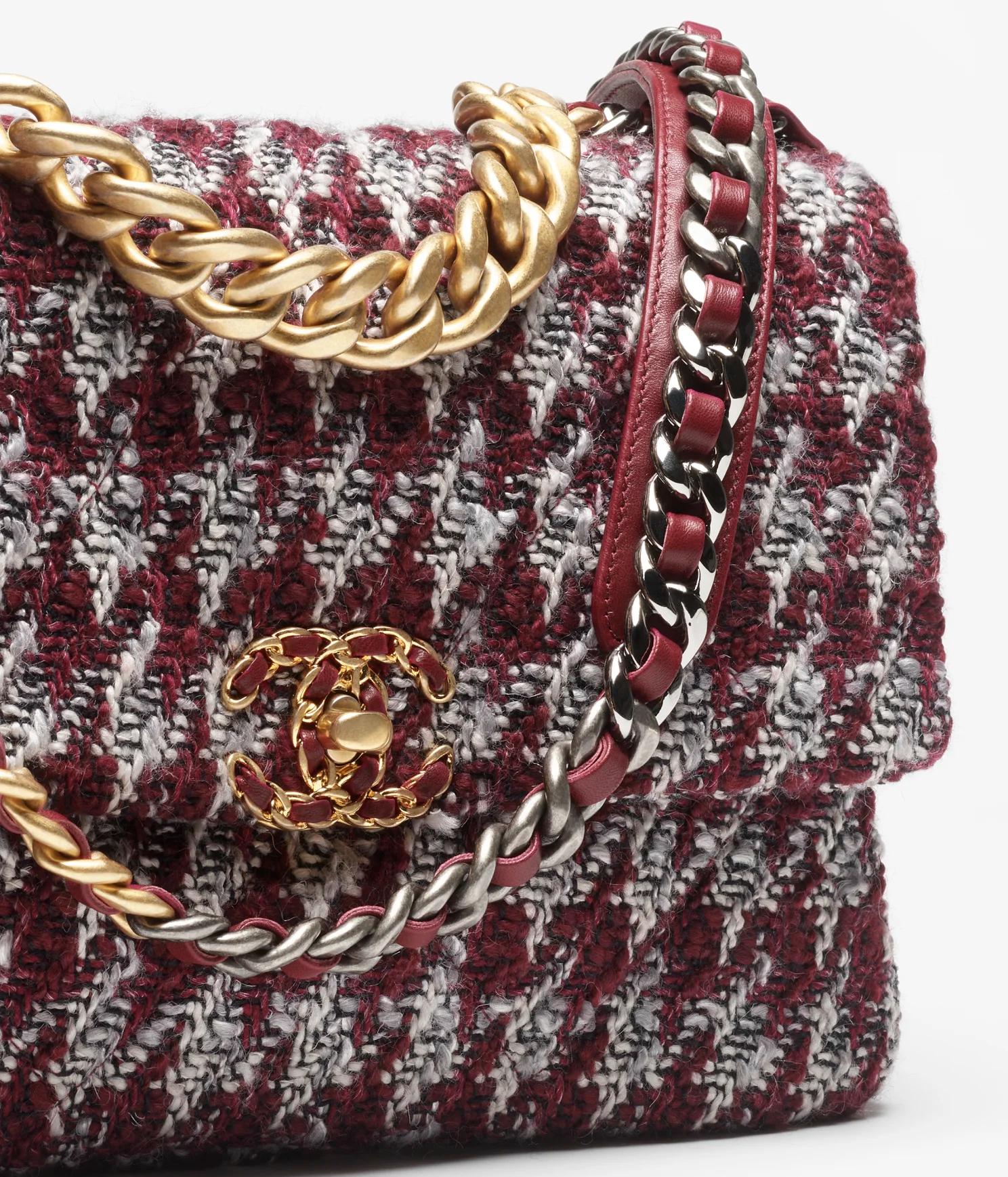 Túi Chanel Chanel 19 Large Handbag Wool Tweed & Ruthenium-Finish Metal Nữ Đỏ 