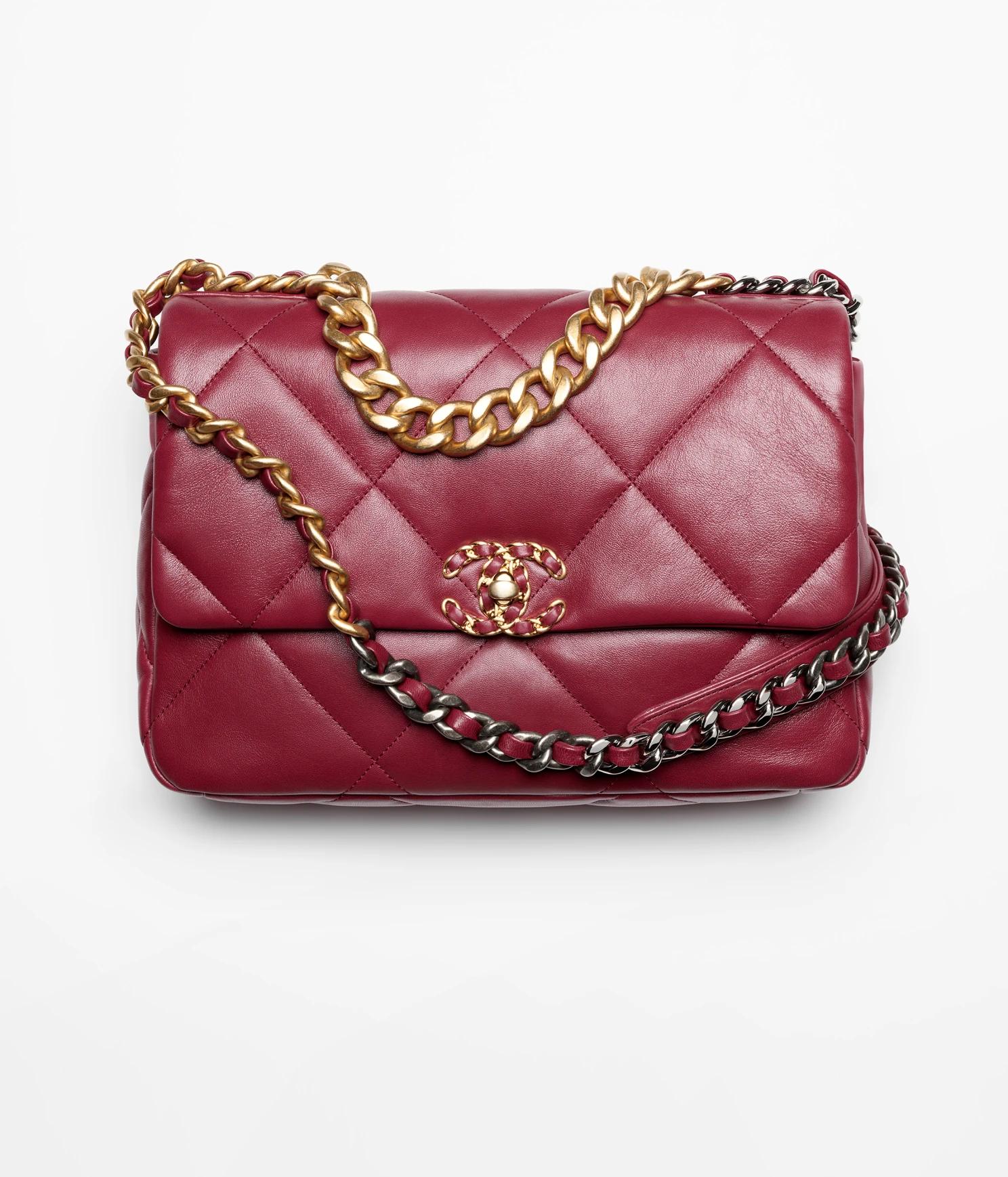 Túi Chanel Chanel 19 Large Handbag Shiny Lambskin & Ruthenium-Finish Metal Nữ Đỏ 