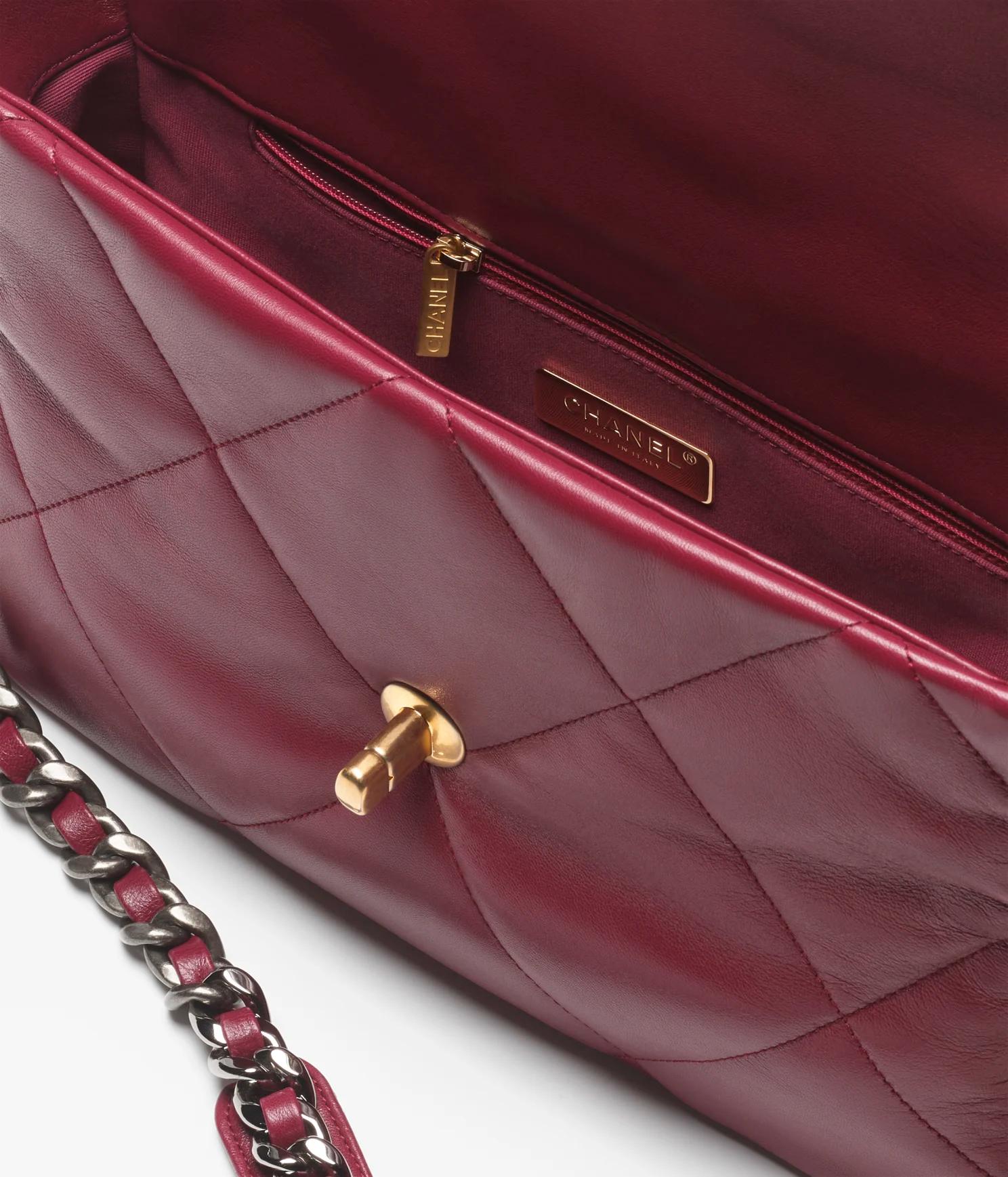 Túi Chanel Chanel 19 Large Handbag Shiny Lambskin & Ruthenium-Finish Metal Nữ Đỏ 