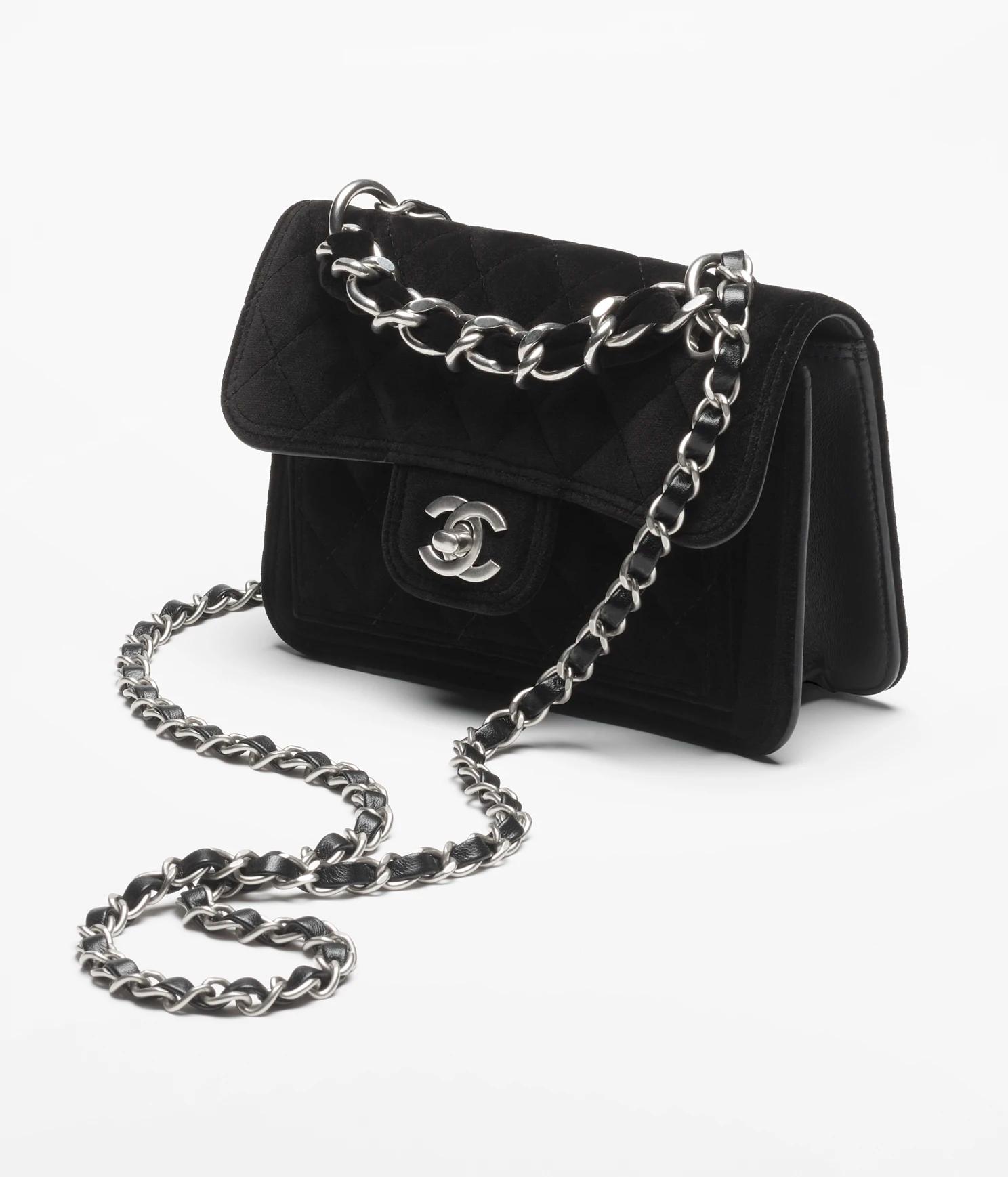 Túi Chanel Mini Flap Bag Velvet & Silver-Tone Nữ Đen
