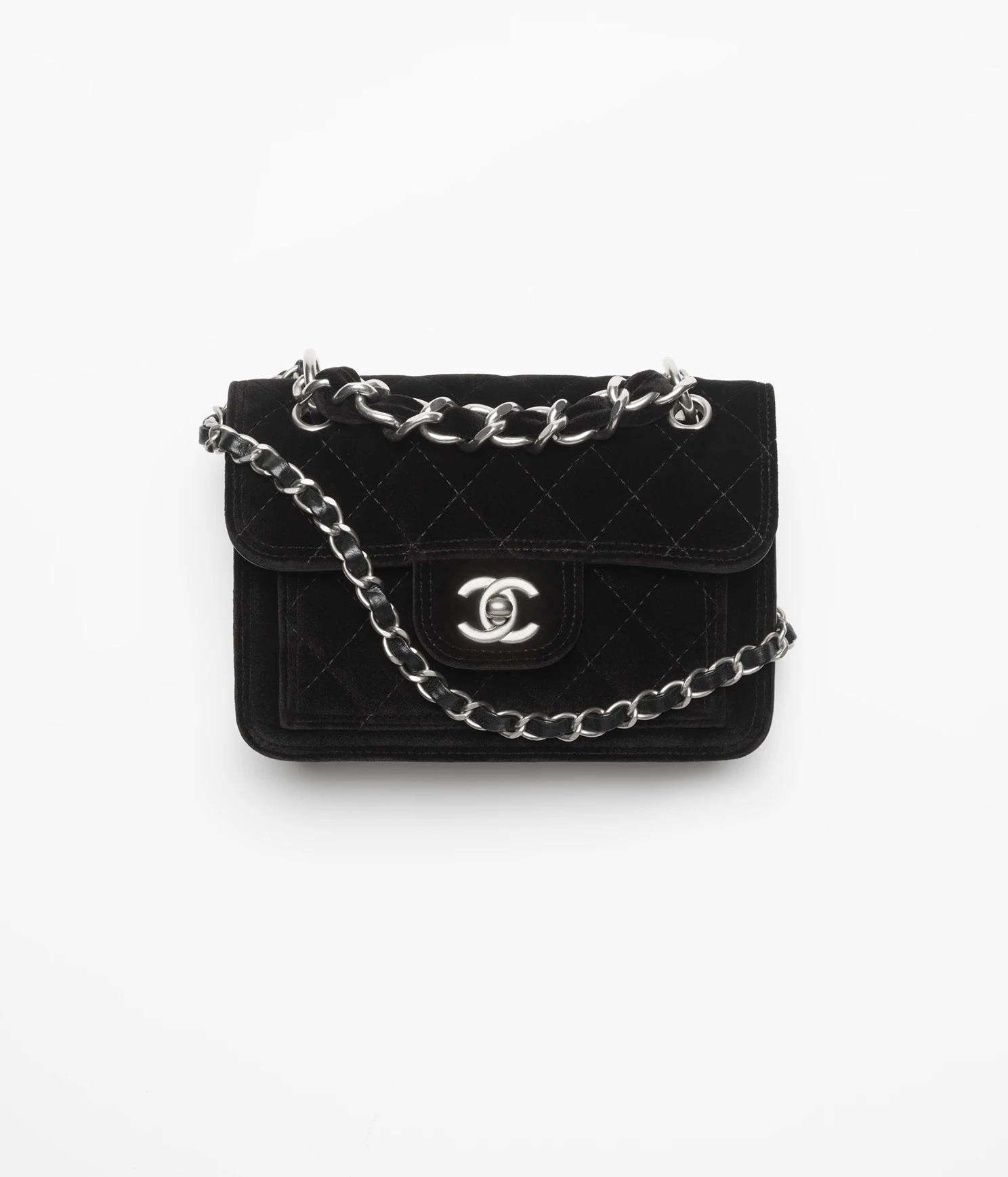 Túi Chanel Mini Flap Bag Velvet & Silver-Tone Nữ Đen