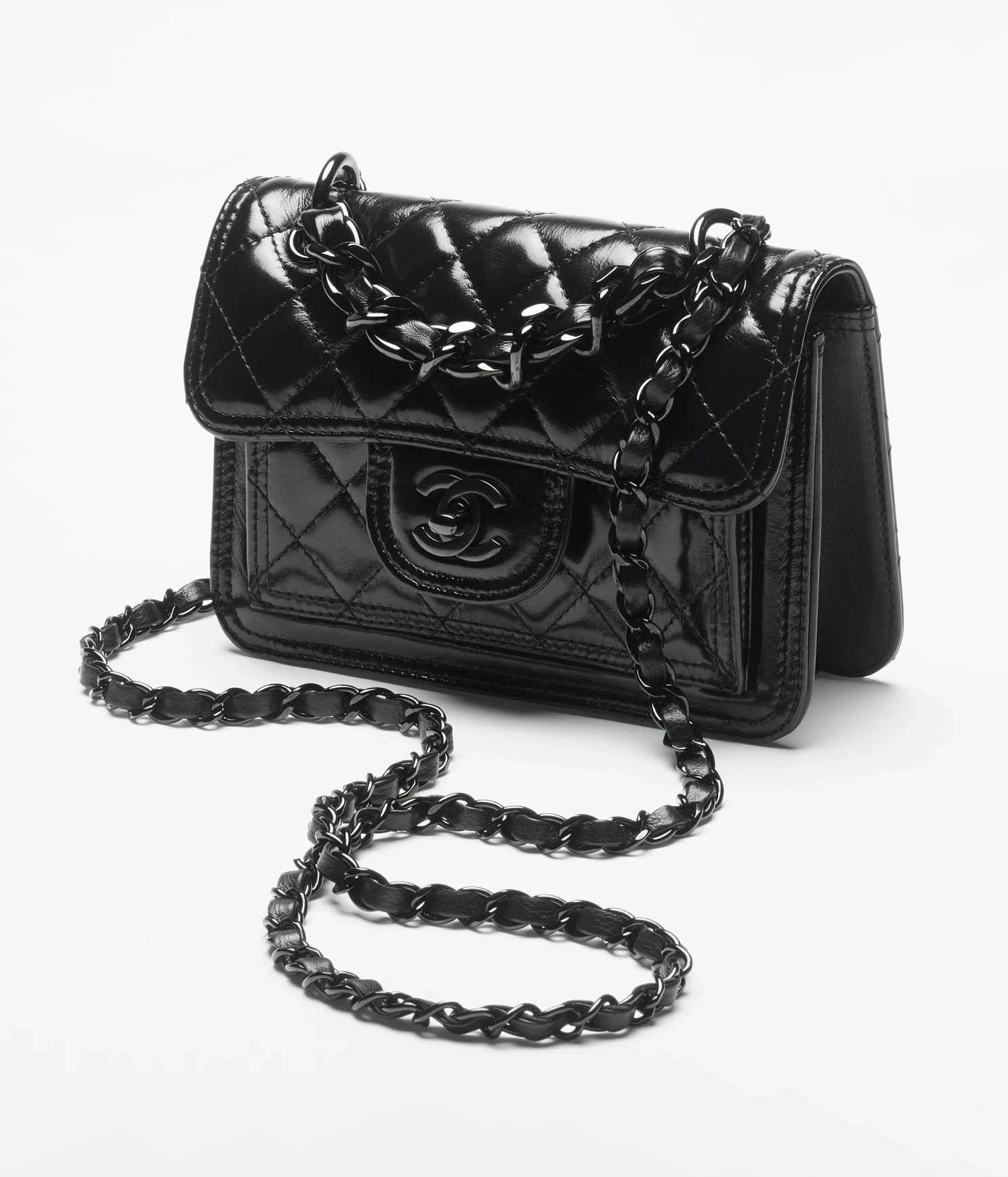 Túi Chanel Mini Flap Bag Shiny Crumpled Calfskin & Black Nữ Đen